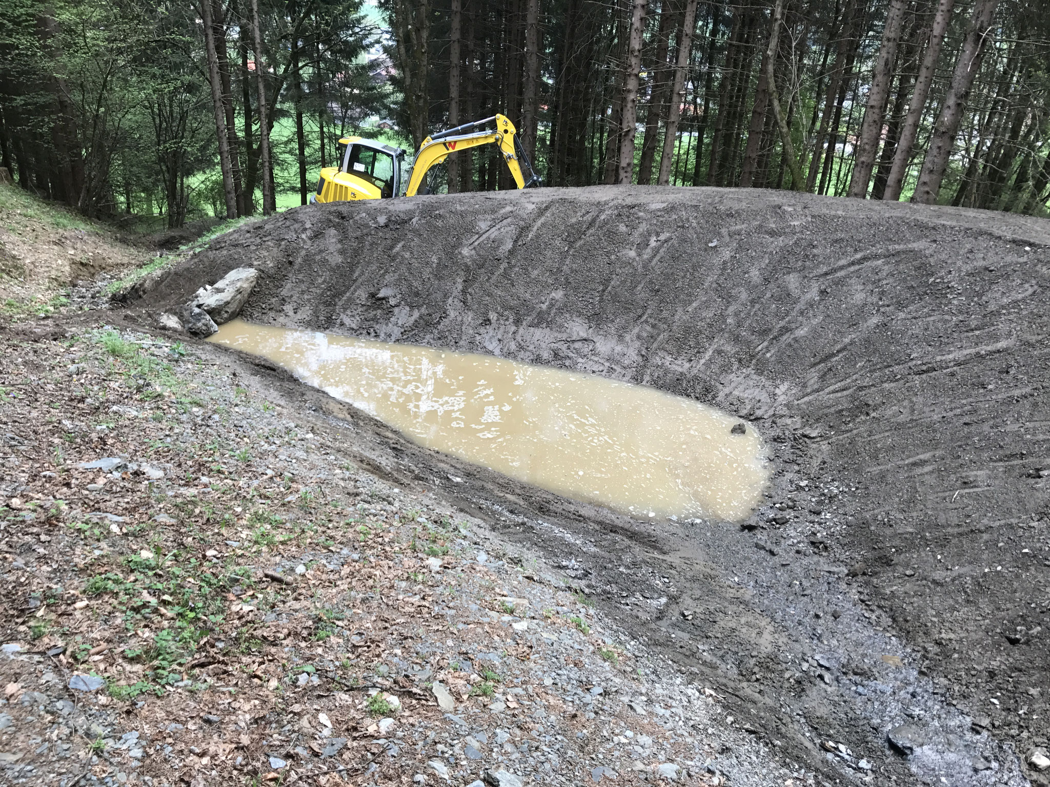 Material nach Erdrutsch... wird zum Rückhaltebecken für zukünftige Erdrutsche (Wildbach und Lawinenverbauung)