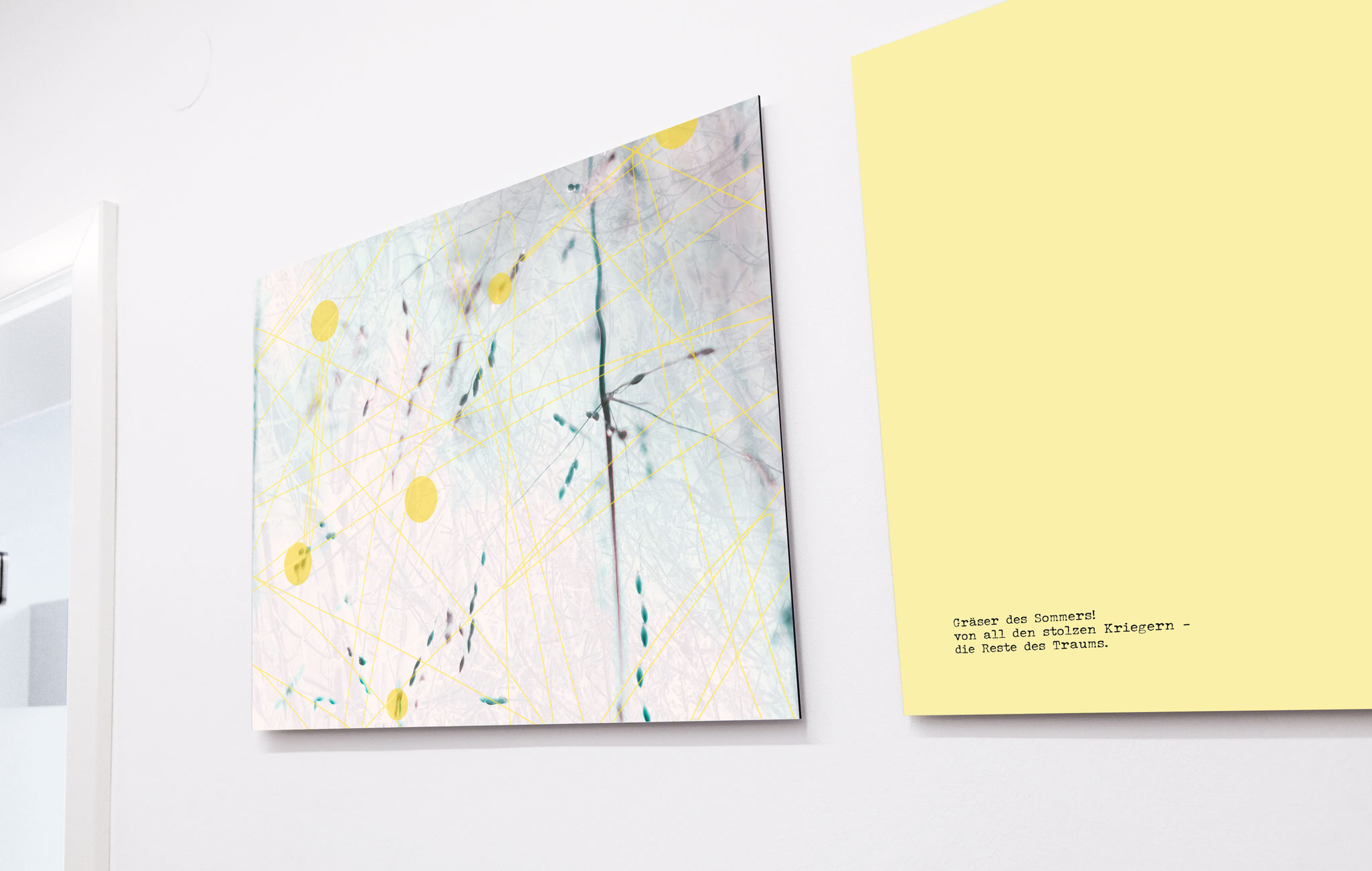 Abstrahiertes Motiv passend zu einem Haiku, Kunst für Zahnarztpraxis als ruhige, moderne Wandgestaltung.