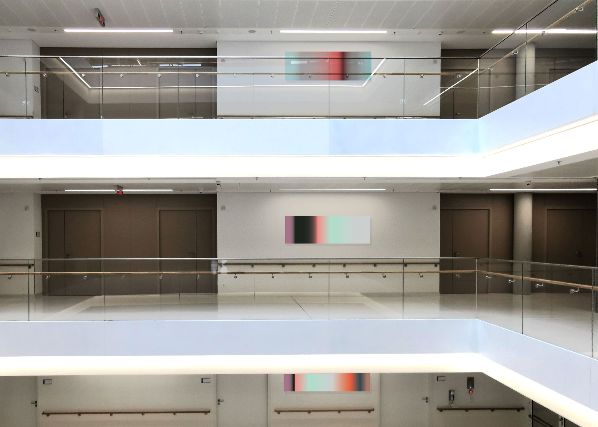 Innenraum mit länglichem Farbverlauf Wandbild, Entwurf für Flure in Klinik, Hotel oder Unternehmen
