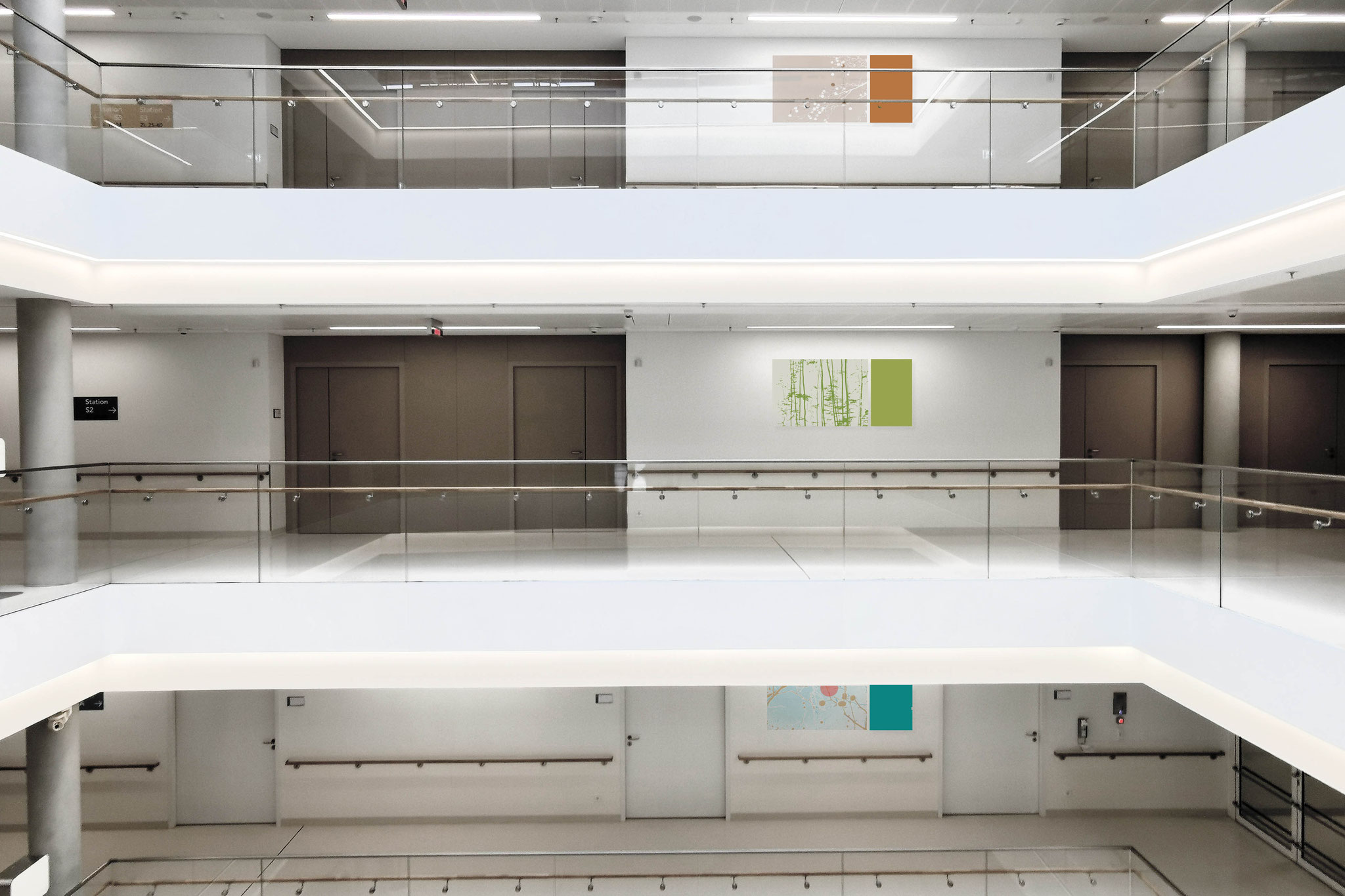 Entwurf für Klinikmotiv als Wandbild, beruhigende Gestaltung für Flur, Station oder Wartebereich.