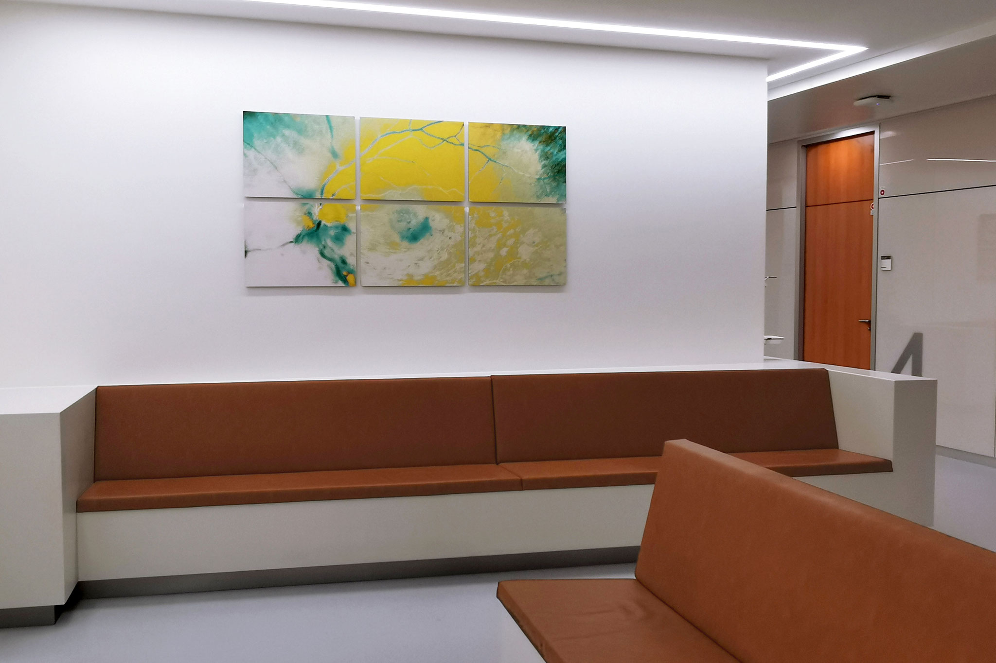 Motivtafel zum Thema Netzhaut und Sehen, Kunst für Kliniken als beruhigender Blickfang im Wartebereich.