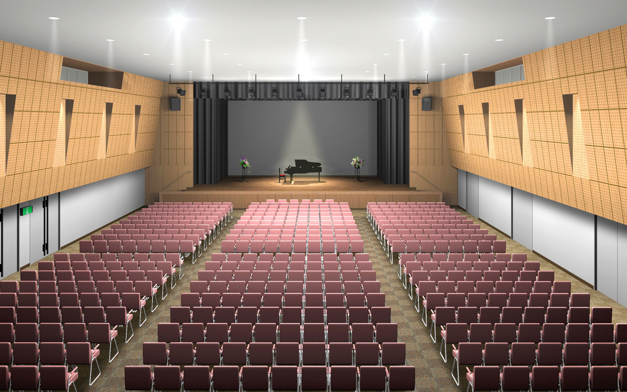 劇場ホール内観の建築CGアニメ－ションです。