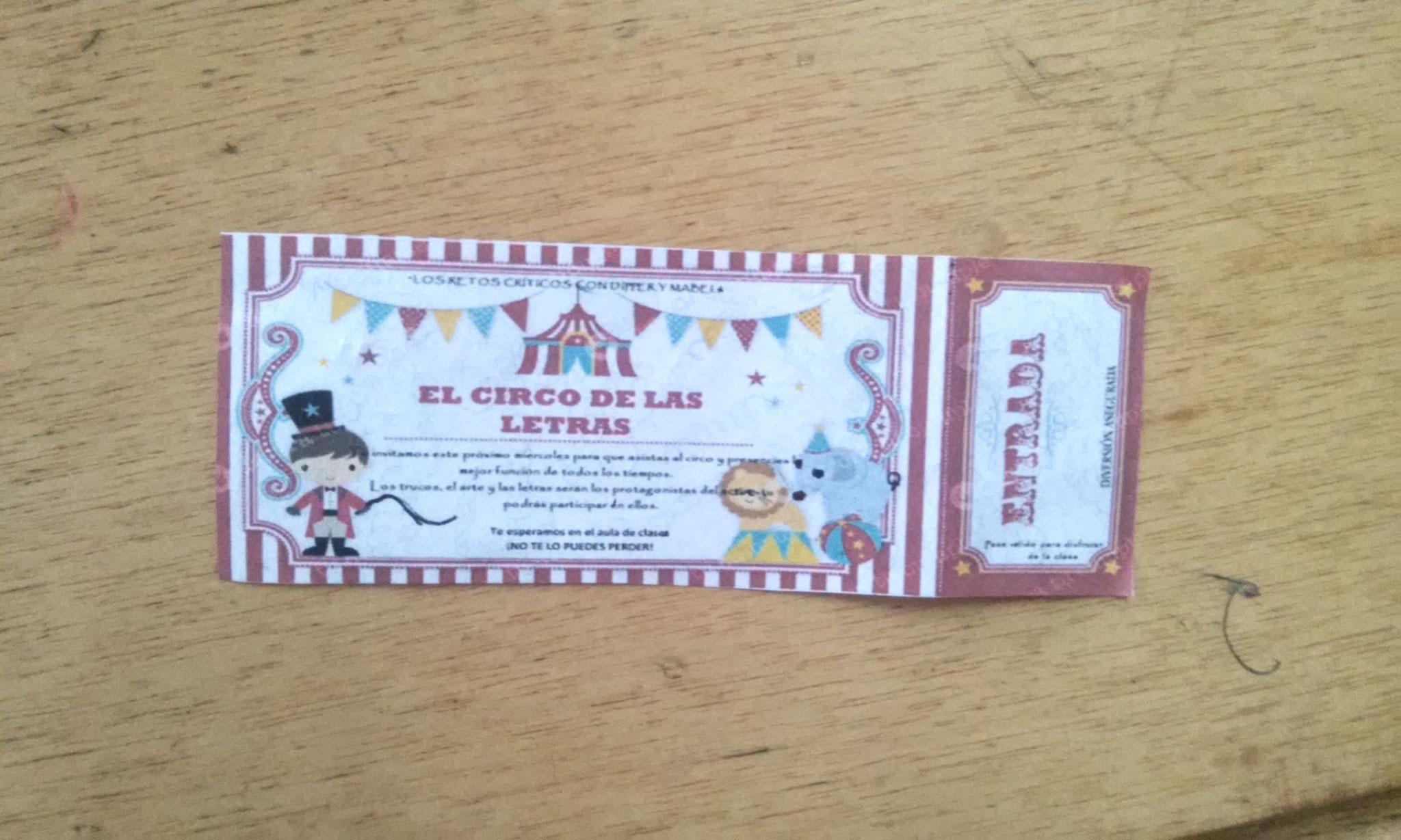 Tiquete de entrada al "Circo de las Letras"