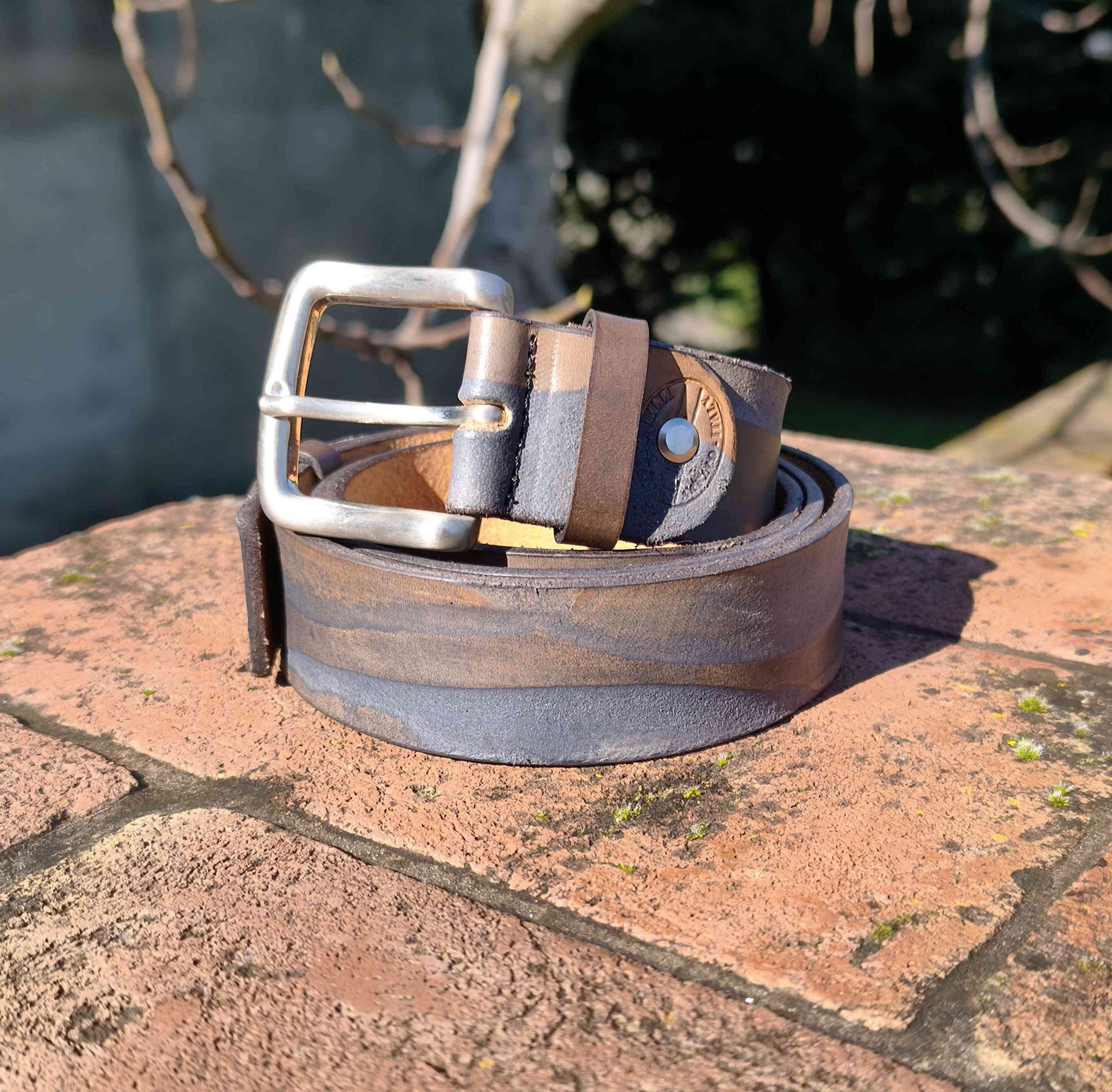 cintura in cuoio marrone grigio