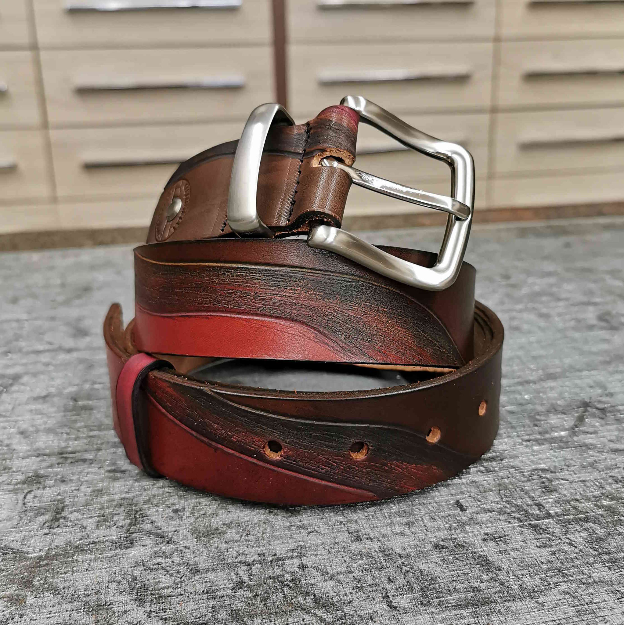 cintura cuoio marrone/bordeaux