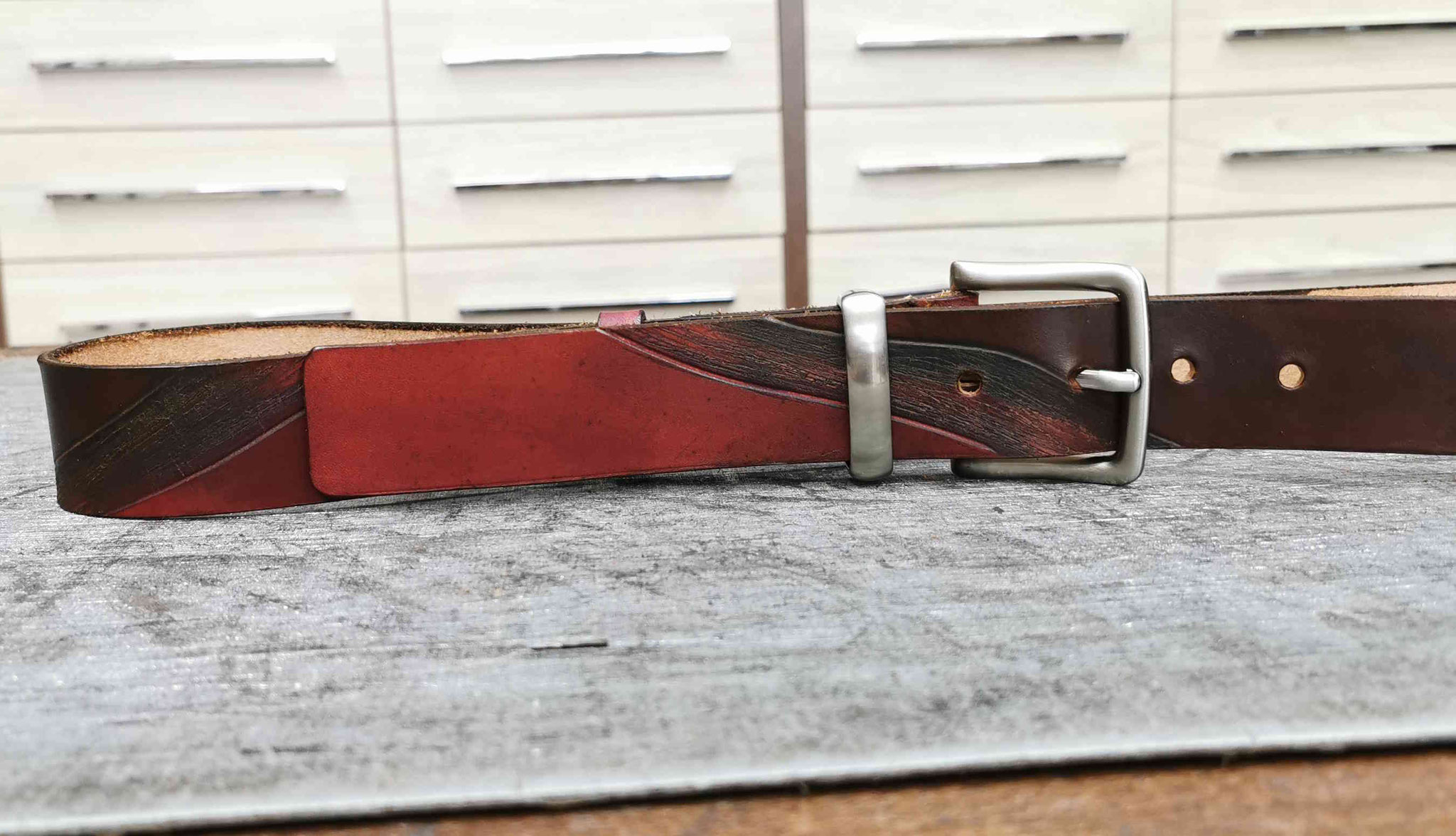 cintura cuoio marrone/bordeaux