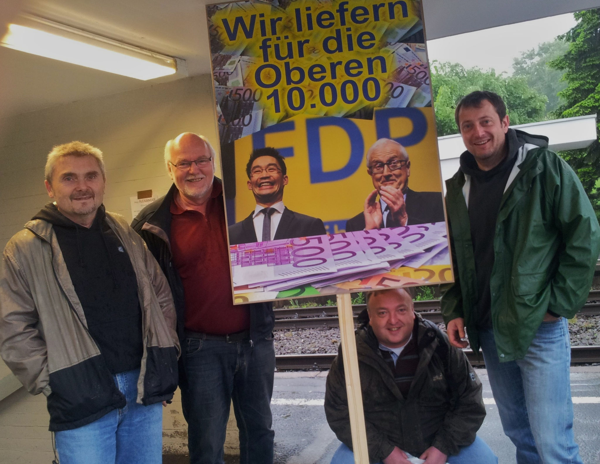  ‎2. ‎Juni ‎2013 Fahrt zur Blockupy-Demo in Frankfurt W. Richter, N. Zirnsak, J. Reitz, Th. Dietzel; Foto: Privat