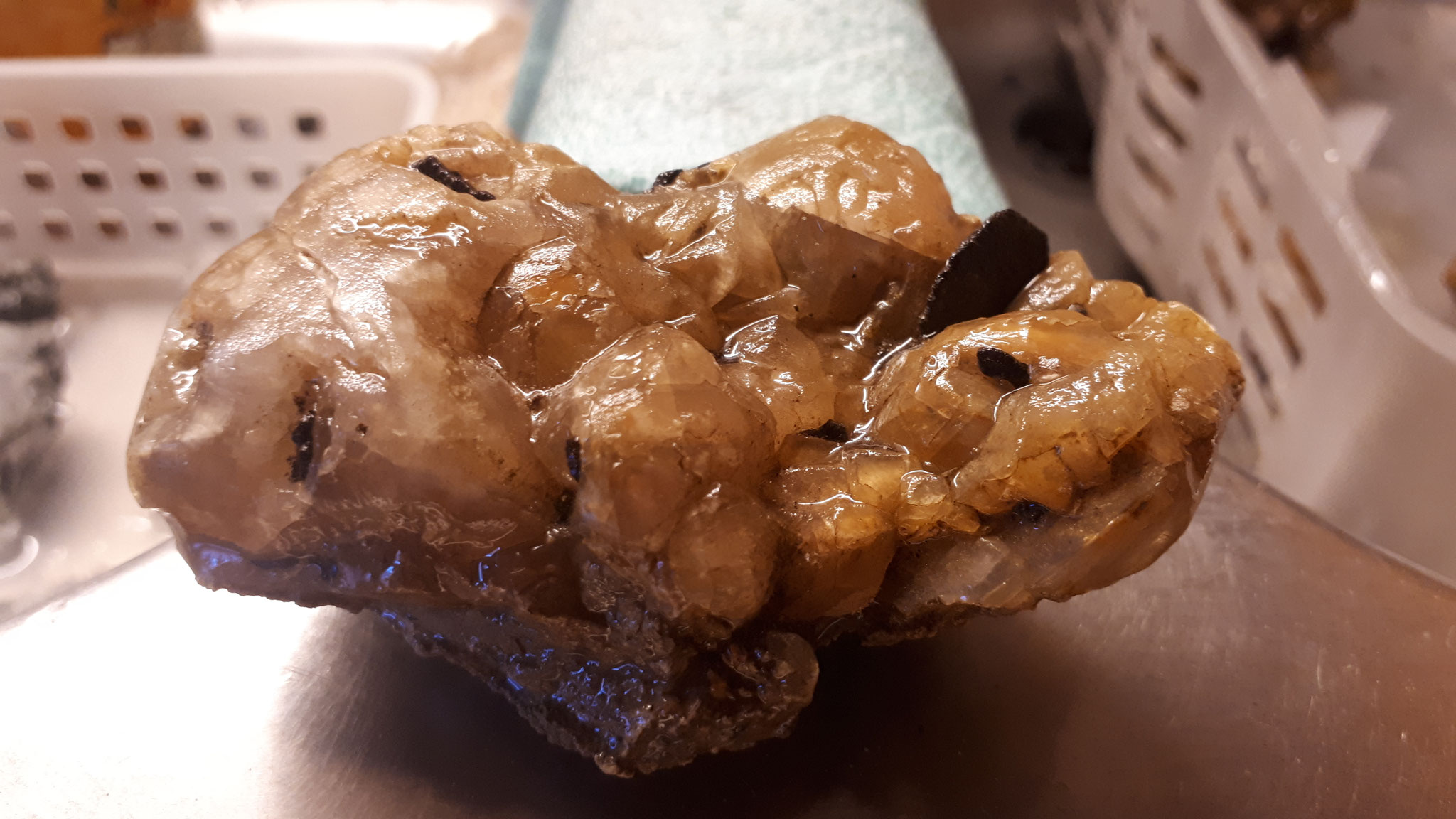 ...just cleaned with water, Calcite specimen with on grown surprise...