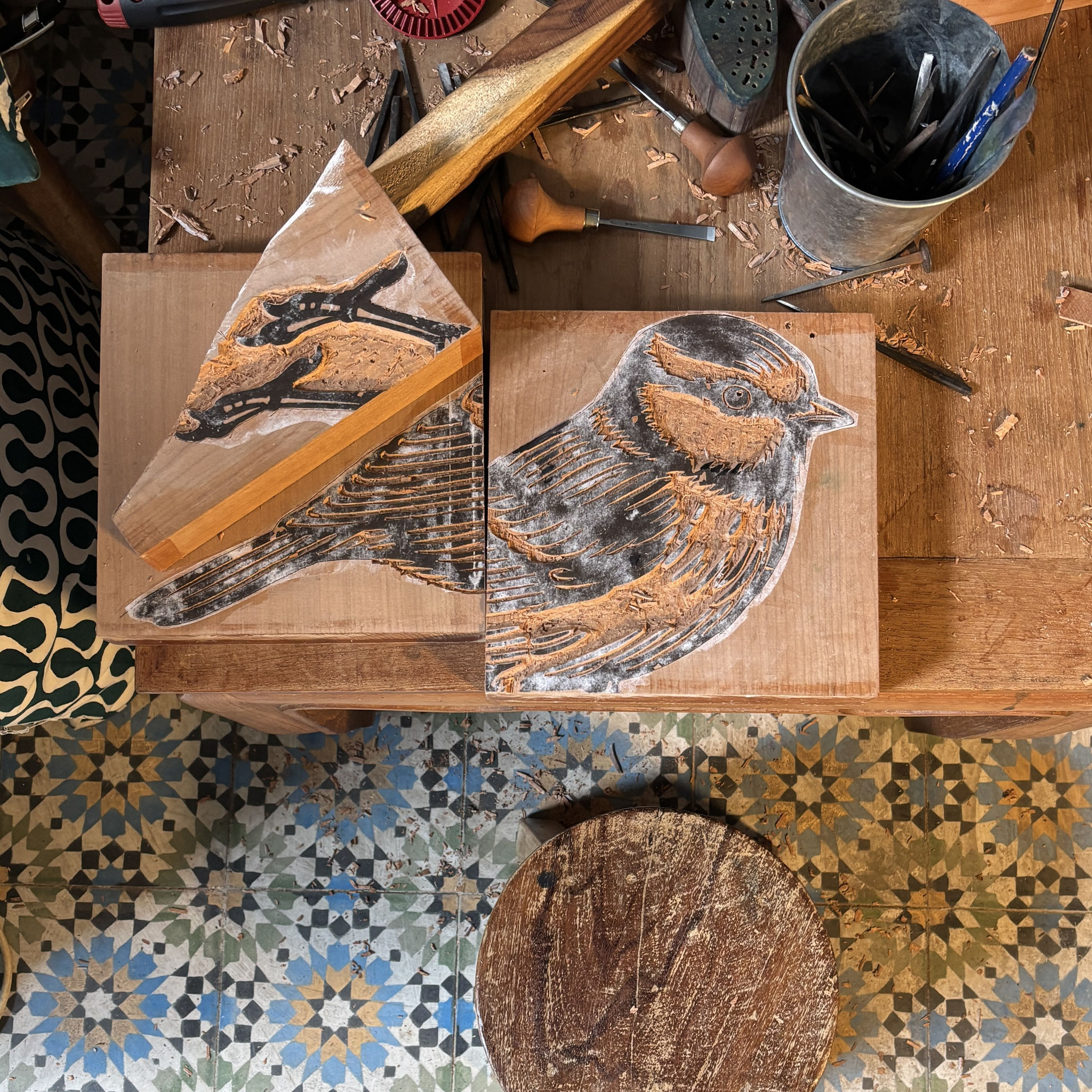 Werkstatt für traditionelles Holzstempel-Schnitzen und Blockprint in Wädenswil, Schweiz