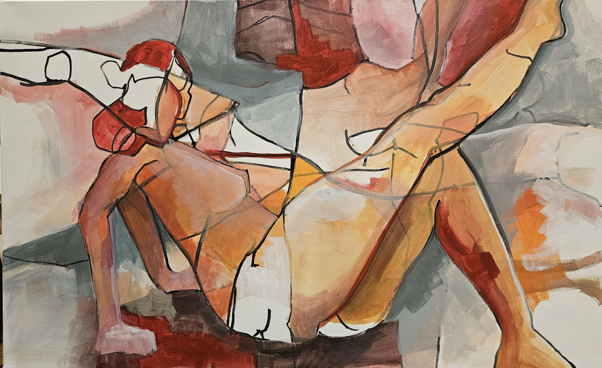 Graphischer Akt, Acryl + Edding auf Leinwand, 65cm x 105