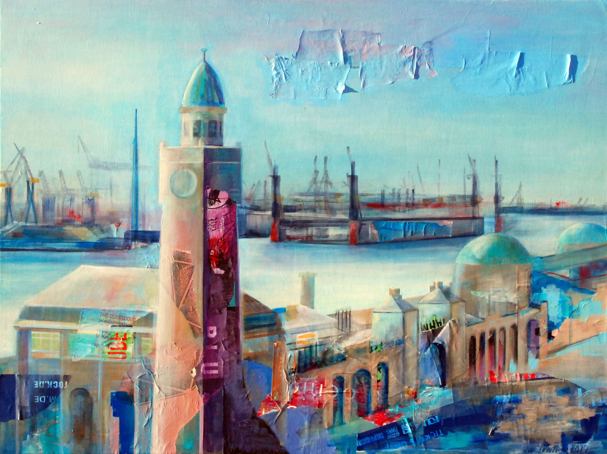 Die Landungsbrücken, Mixed Media auf Leinwand, 90cm x 120cm