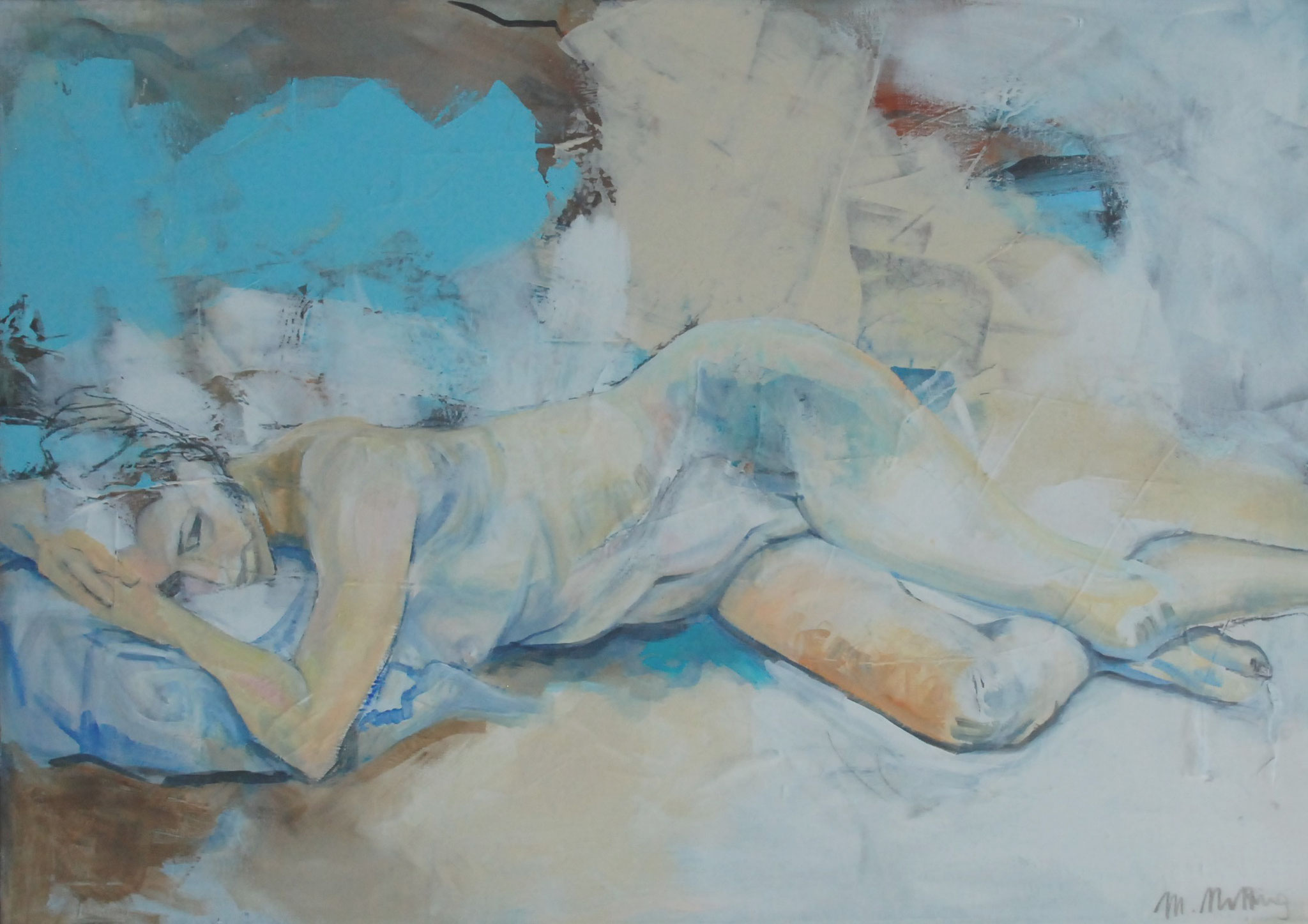 Liegender Akt, Mixed Media auf Leinwand, 70cm x 100cm