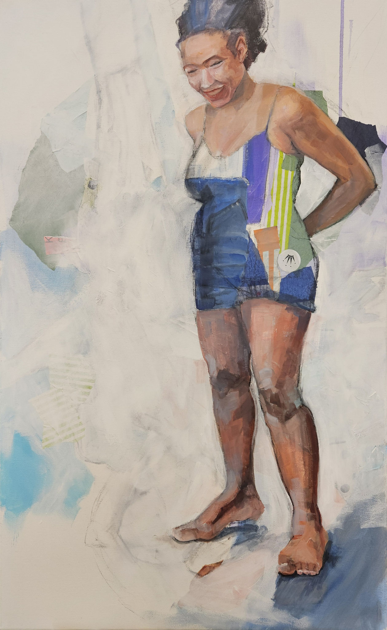 Im Bad, Mixed Media auf Leinwand, 105cm x 65cm