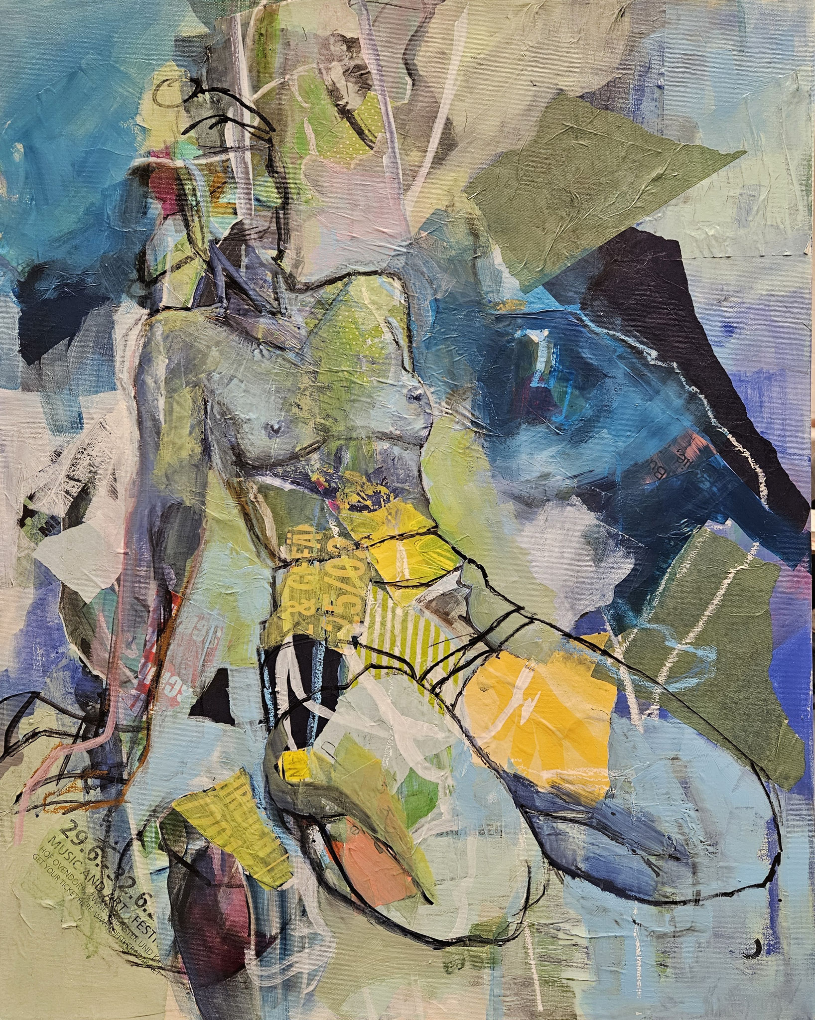 Akt, nach hinten kniend, Mixed Media auf Leinwand, 100cm x 80cm