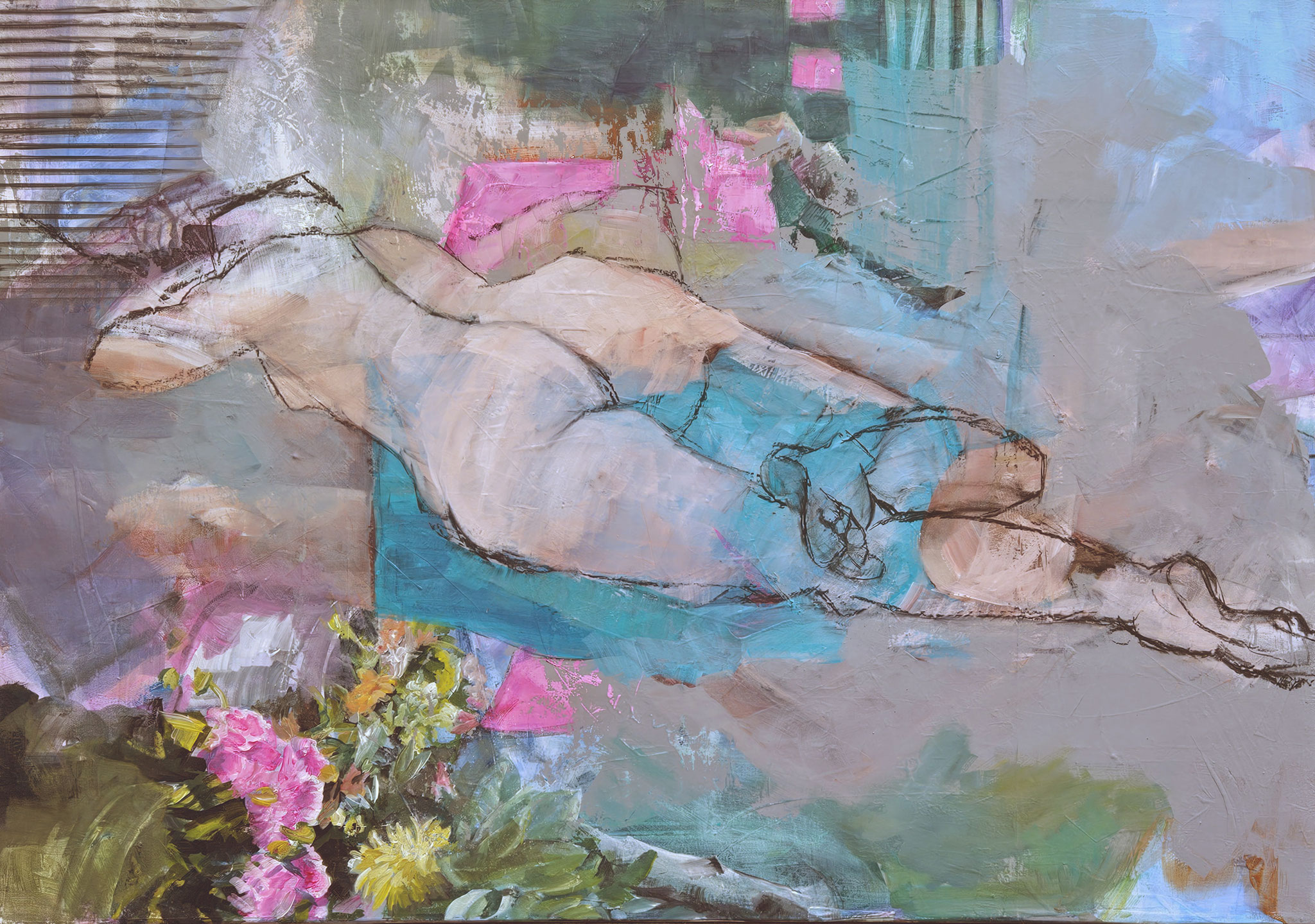 Auf der grünen Wiese, Mixed Media auf Leinwand, 70cm x 100cm