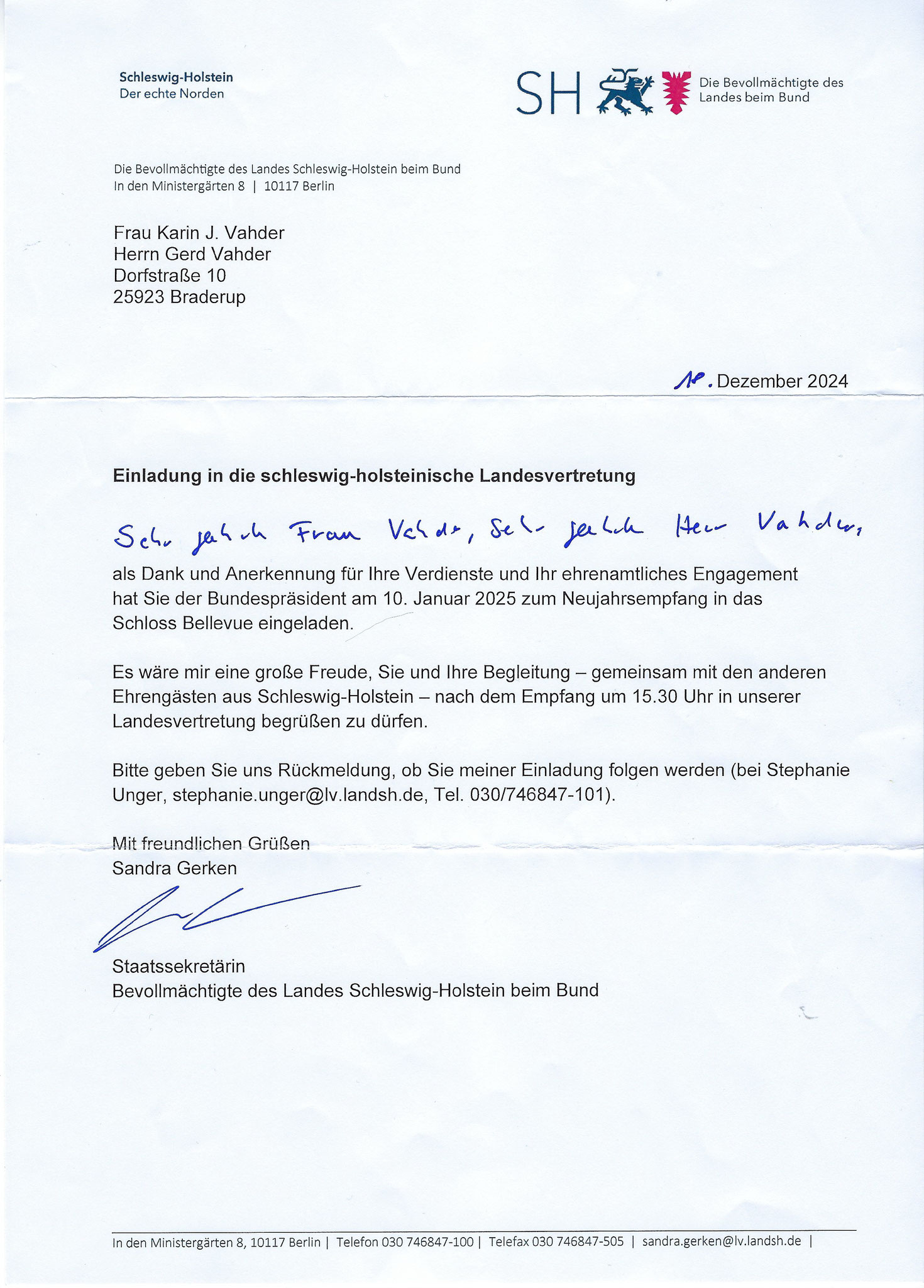 Die Einladung in die Landesvertretung von S-H