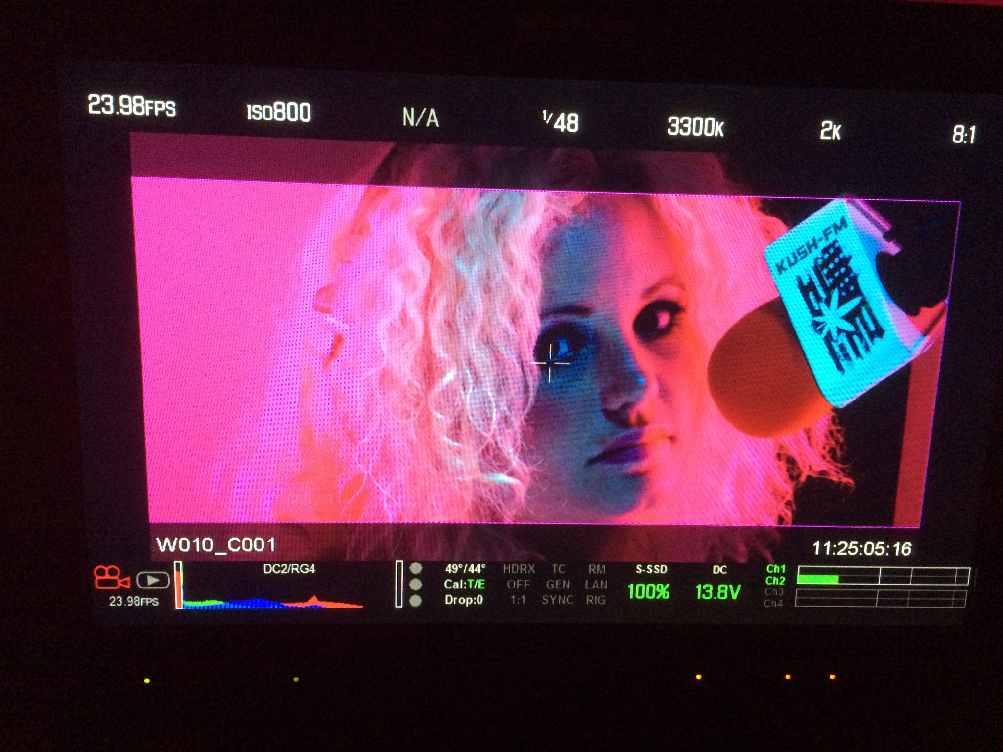 Shot of the monitor of Ellie Church during the filming of some of DJ Mary Jane's scenes.