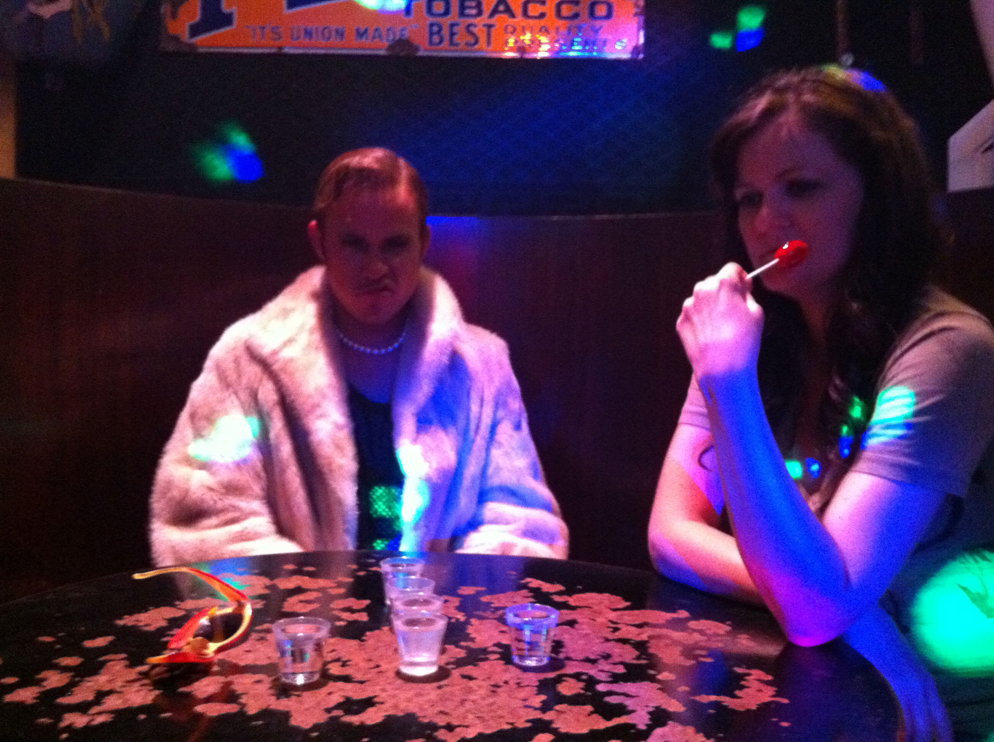 Jesse C. Boyd and Brenda Whitehead hanging out between shots in Kittens Nightclub.