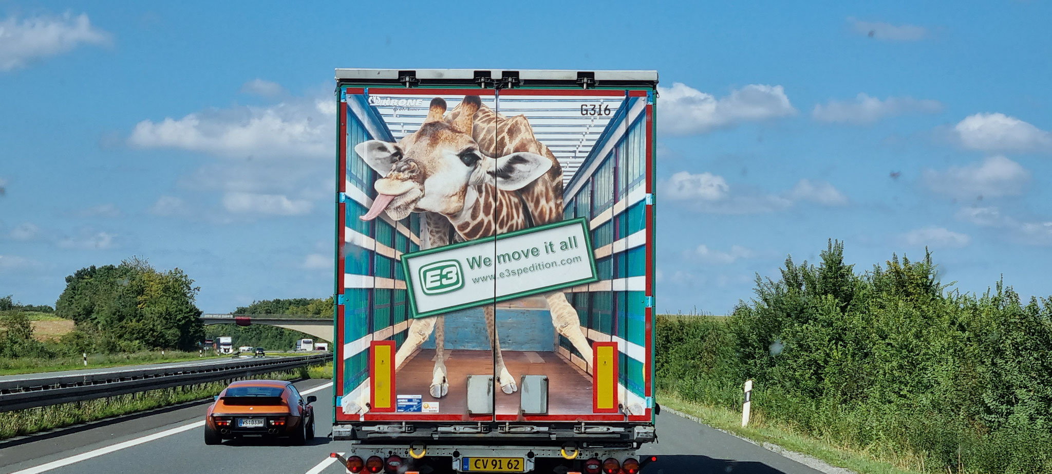 ...die Giraffe vor uns hat wohl mehr Platzprobleme als wir ;-)