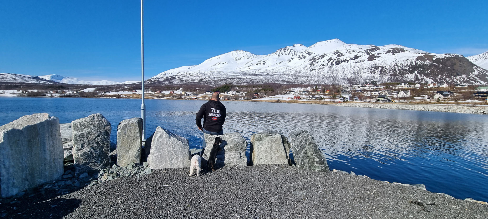 Mr. Nordkapp geniesst die Ruhe am Fjord