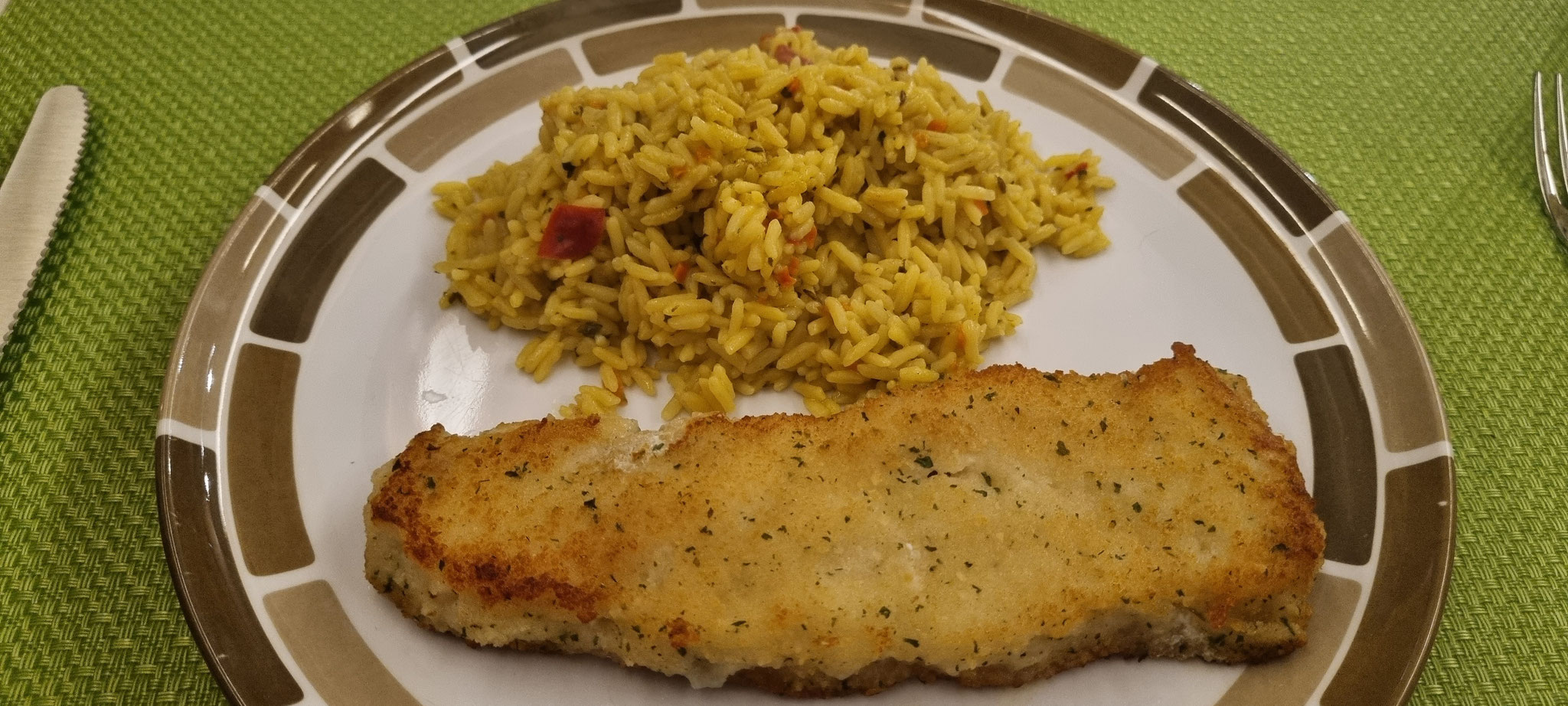 Fisch und Reis zum Abendessen