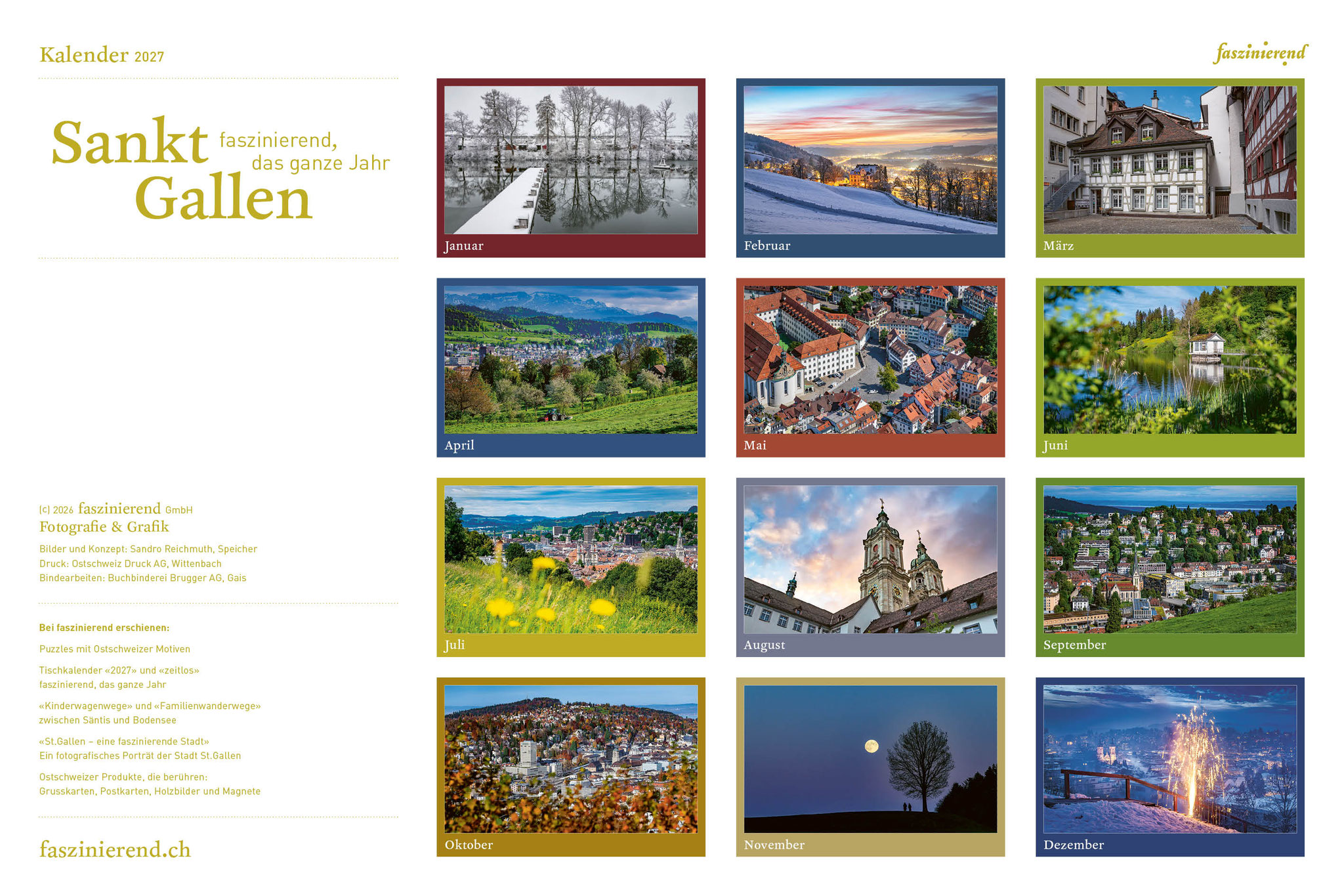 Wandkalender Kalender 2027 Sankt Gallen