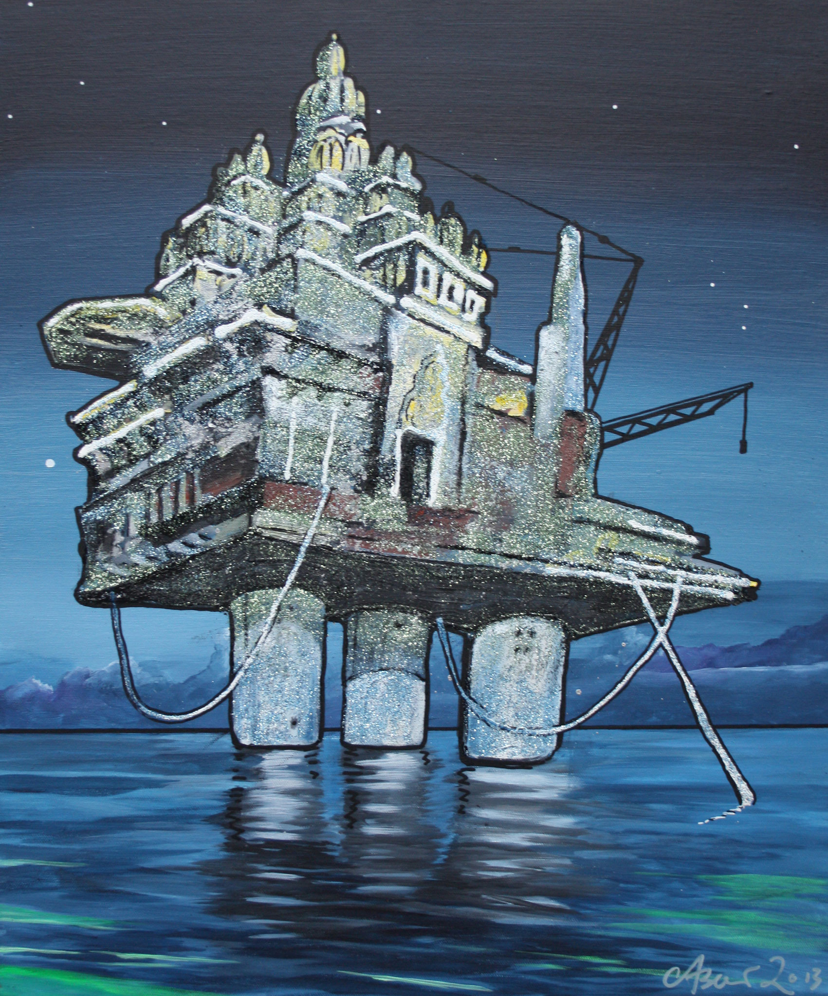 temple, 2013, Acrylic and mixed media on canvas, 0,5 x 0,4 m