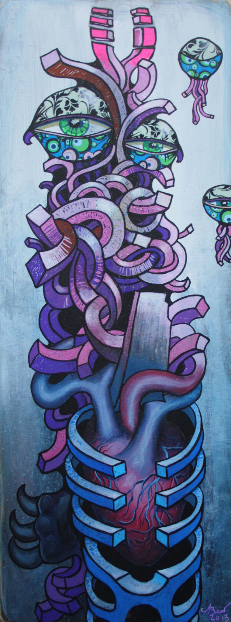 anthropomorph, 2013, Acrylic and mixed media on wood,  0,5 x 0,3 m