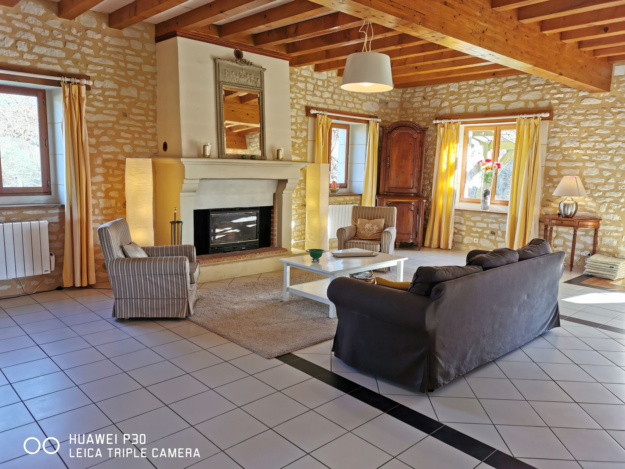 The living room with the fireplace