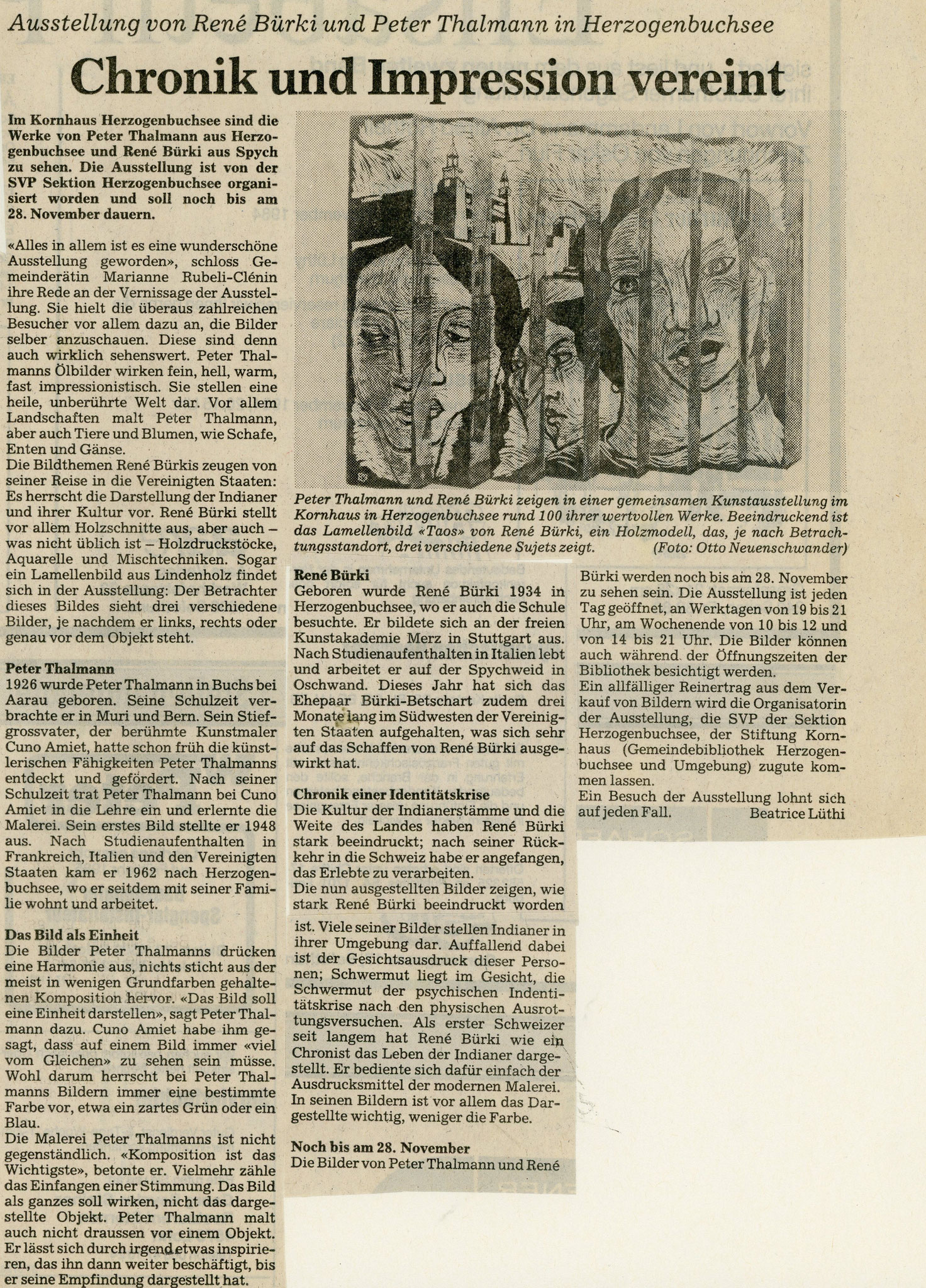 1984, Kornhaus Herzogenbuchsee: Zeitungsbericht