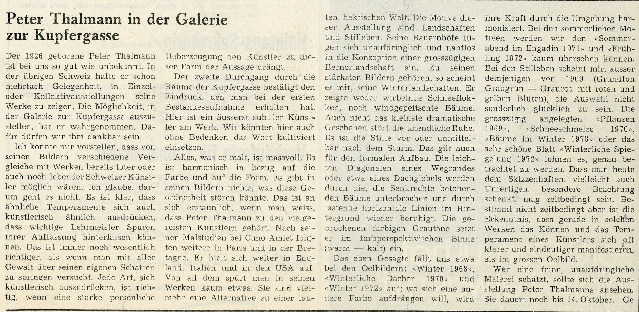 1972, Galerie zur Kupfergasse: Zeitungsbericht