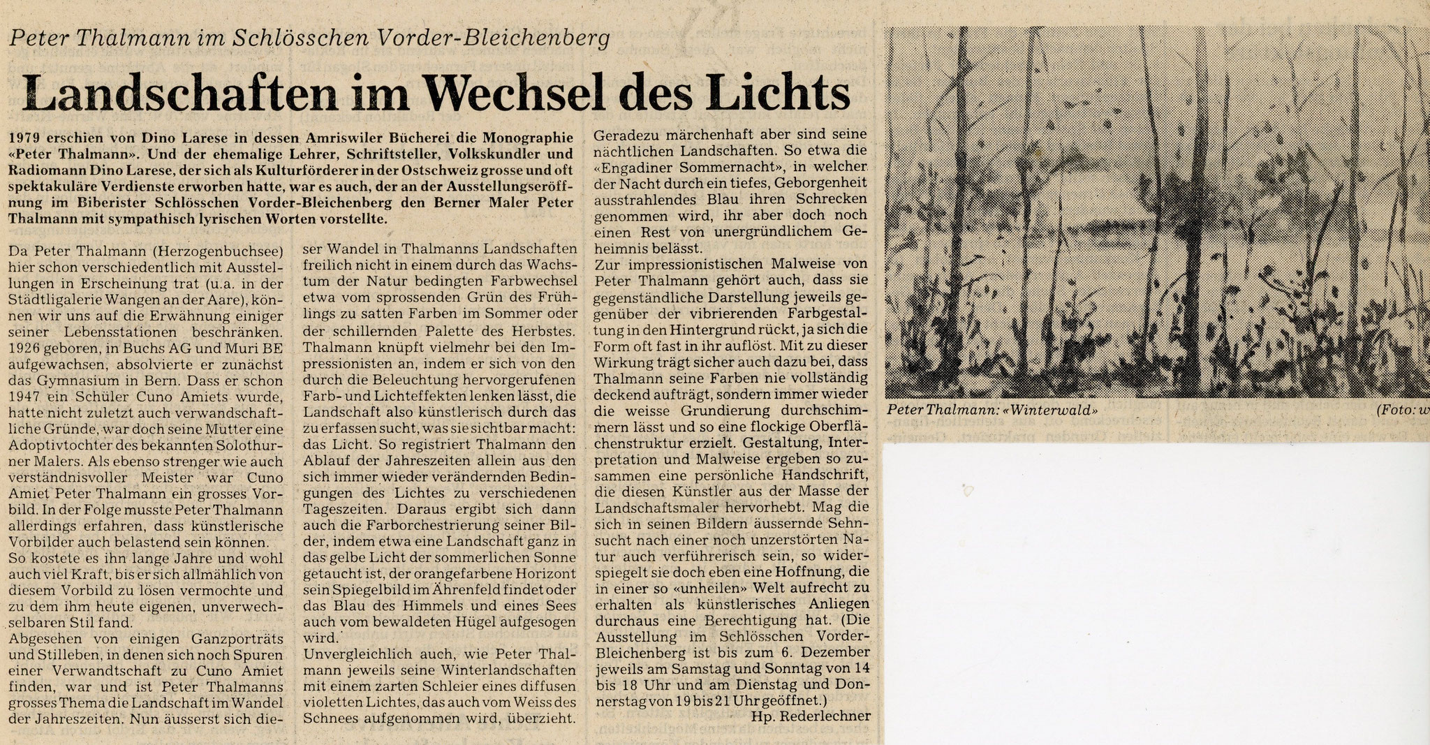 1981,  Schlösschen Vorder-Bleichenberg: Zeitungsbericht