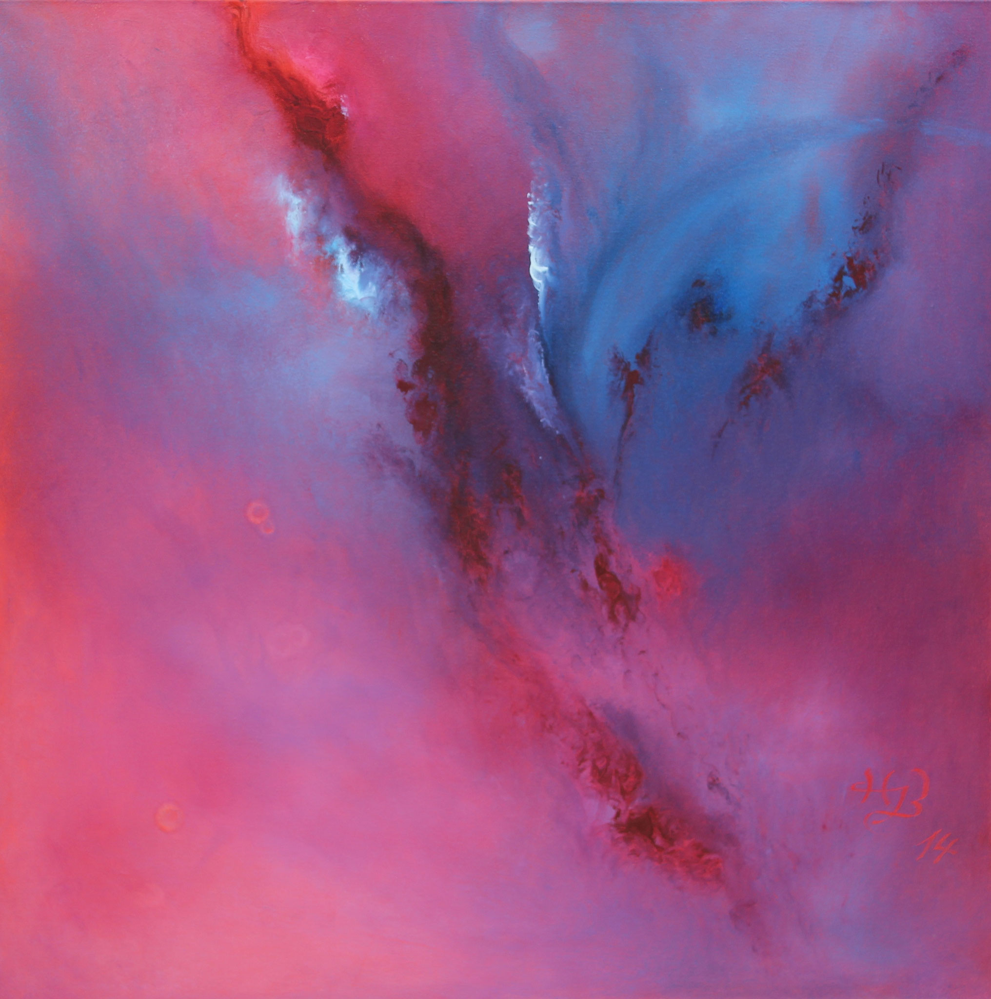 Tiefe III, rot, 2014, Öl, 80 x 80 cm