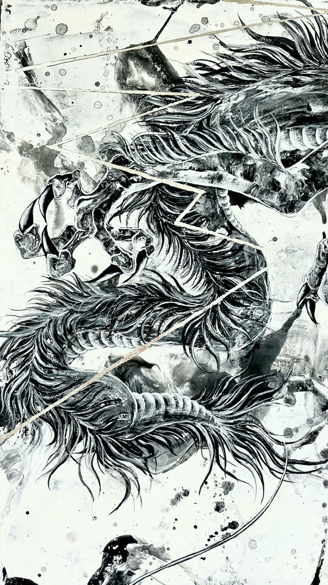 『 Breakthrough 』acrylic, platinum-leaf, mixed-media on canvas (90×30×3.5cm)