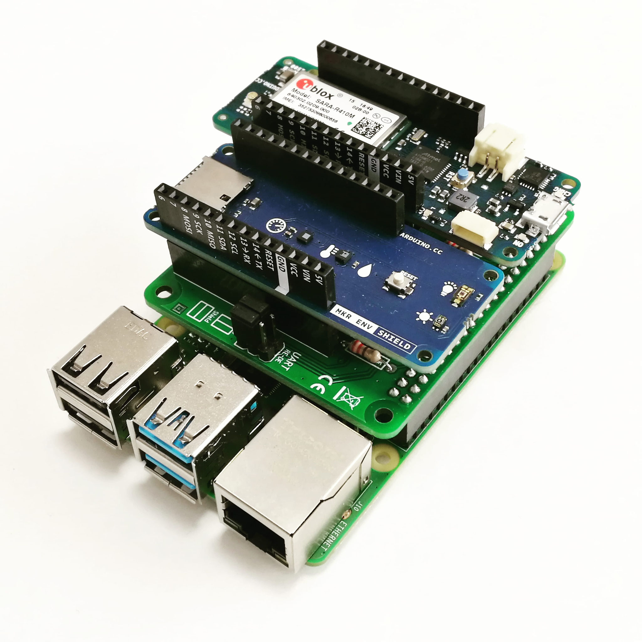 PiMKRHAT with stacked Arduino MKR NB1500 and ENV Shield