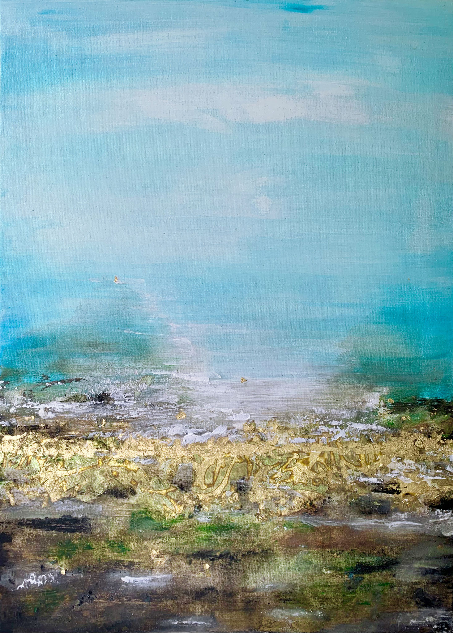 "Timeline-Portal" 70 x 50cm, Acrylmix mir 24 karat Blattgold auf Leinwand