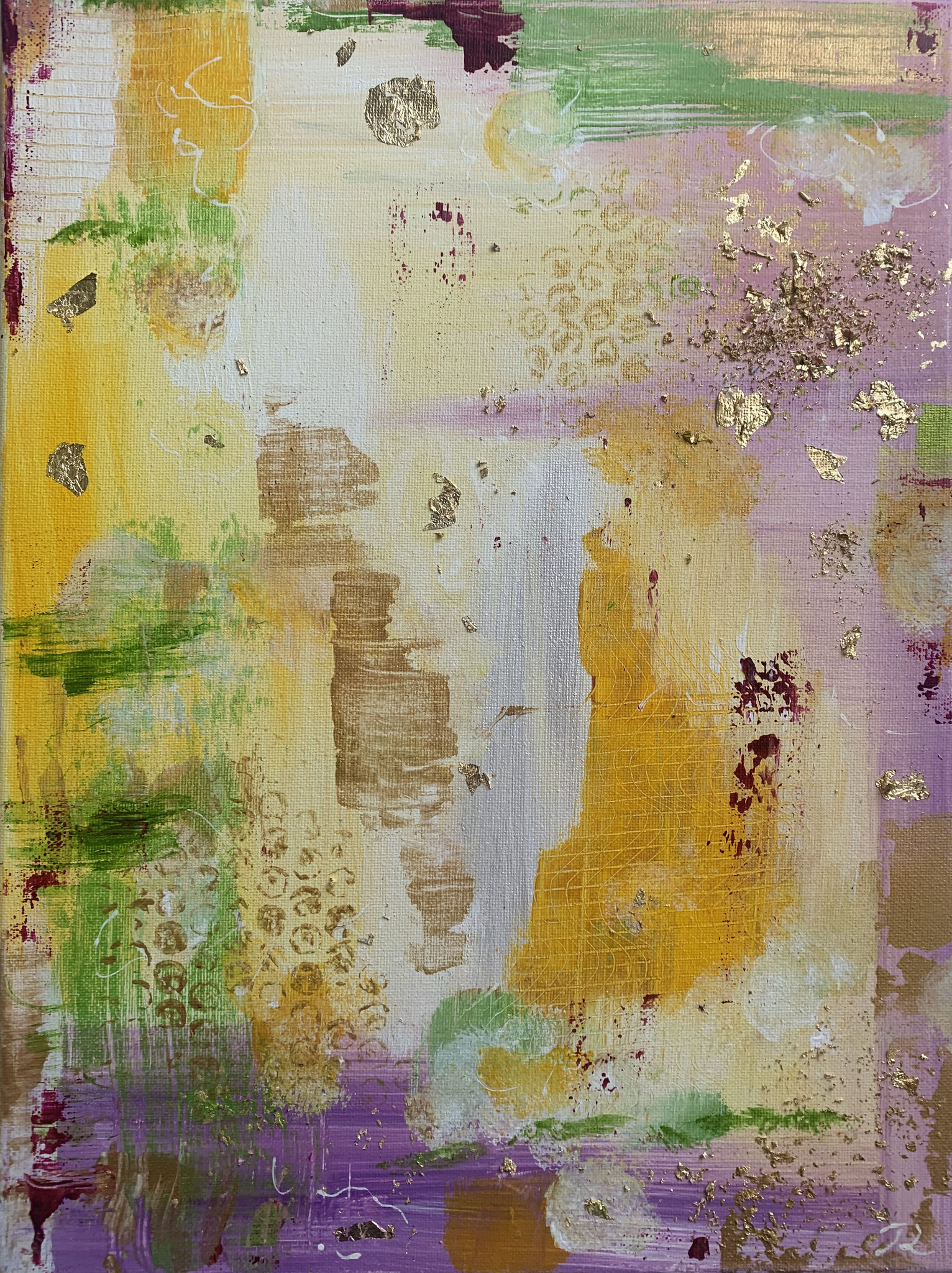 "Spring" 40 x 30 cm Acrylmix mit Blattgold auf Leinwand