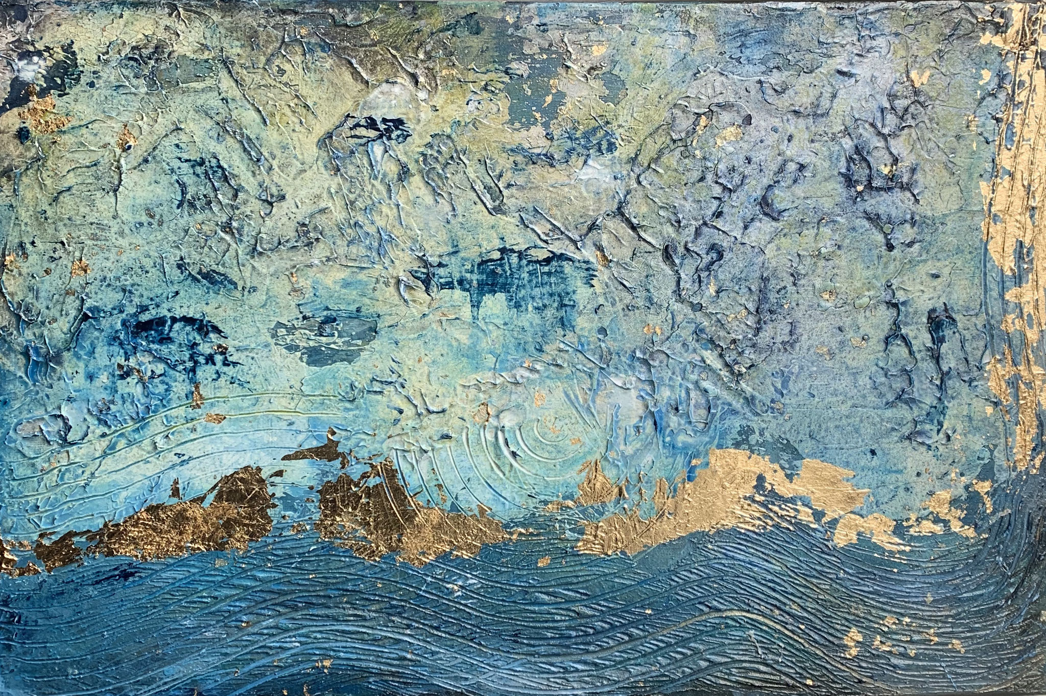 "Cion" Sumpfkalk Mix mit 24k Blattgold 40x 60cm auf Leinwand