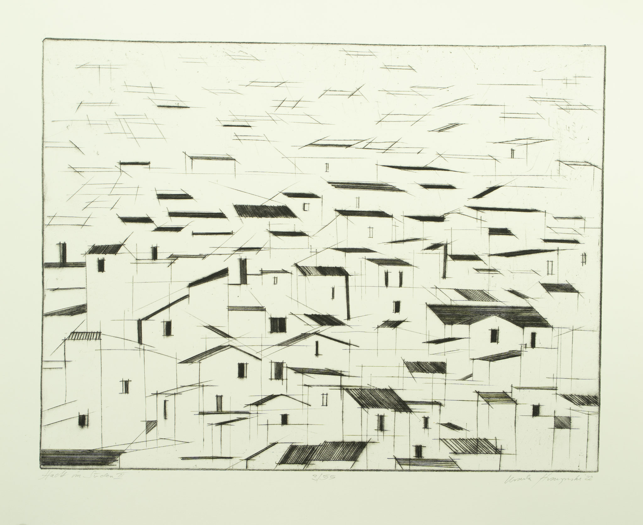 Ursula Strozynski, Stadt im Süden III, 2022, Radierung