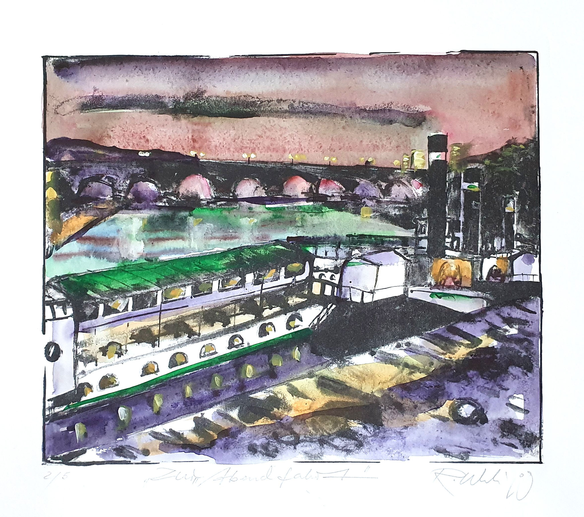 Ralf Uhlig, Zur Abendfahrt, 2009, Lithografie coloriert