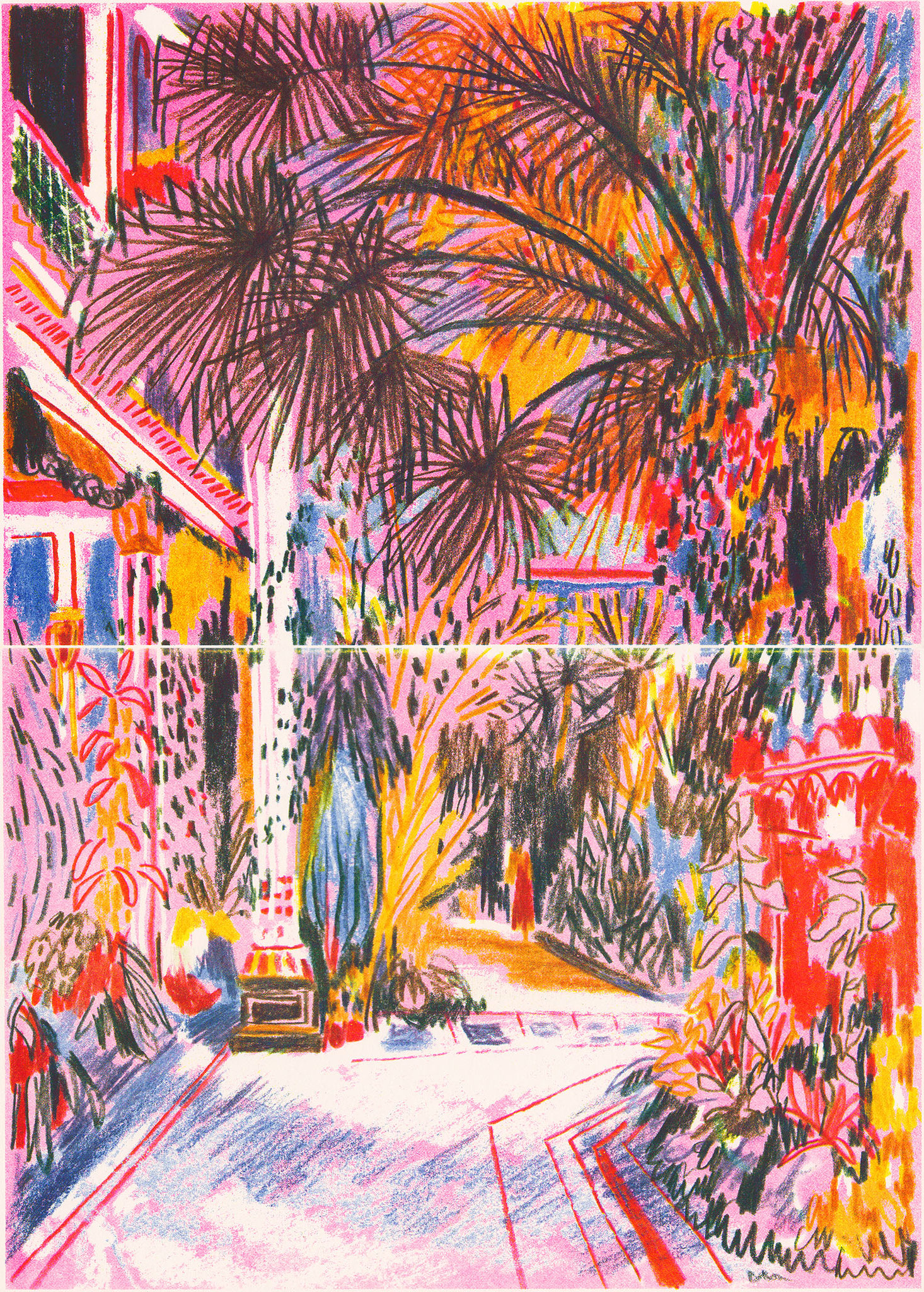 Stefan Schwarzer, Las Palmas con Carl Blechen, 2024, Risodruck auf Papier