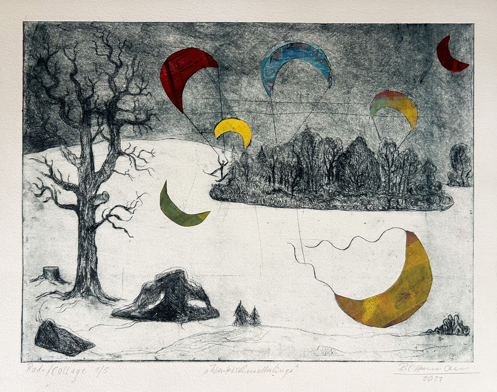 Reinhold Herrmann, Winterschmetterlinge, 2021, Radierung-Collage