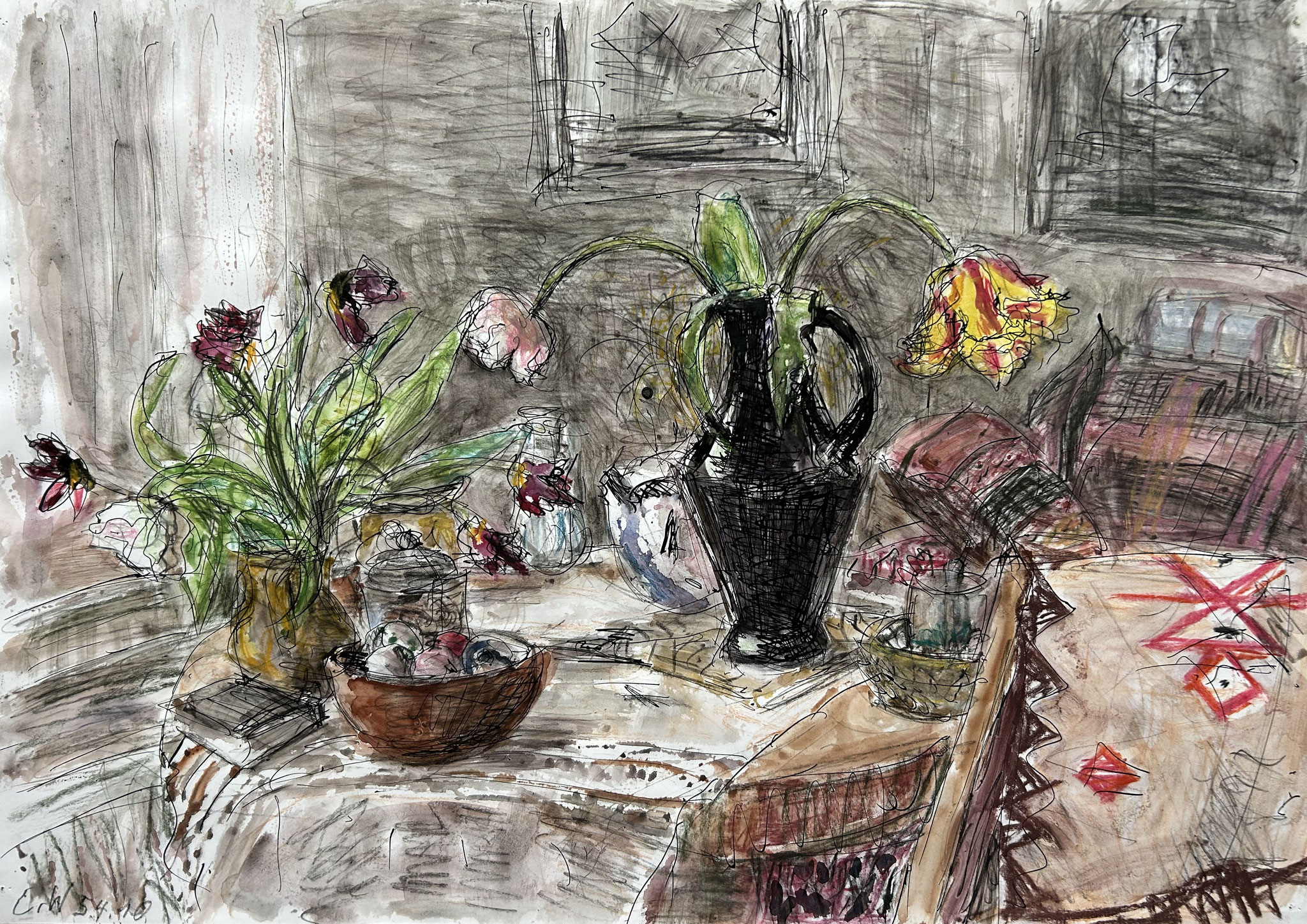 Christine Wahl, Ostertisch, 2010, Mischtechnik