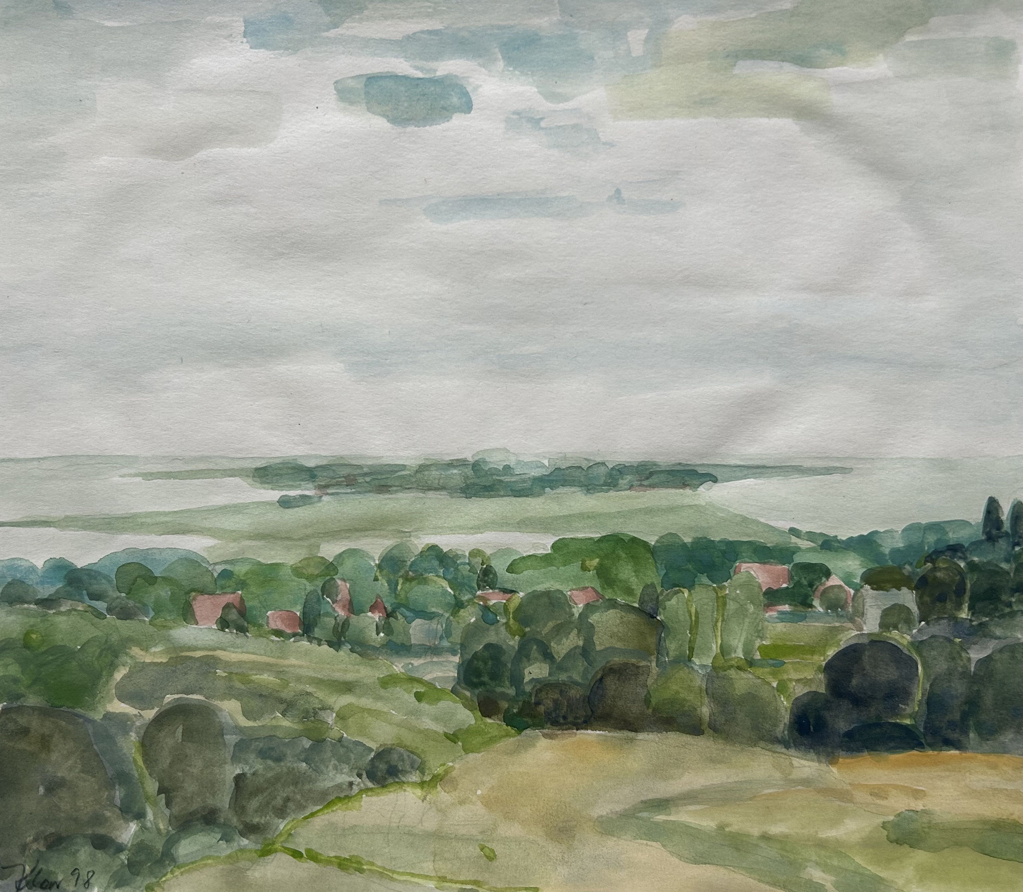 Peter Klar, Hiddensee - Kloster, Kleiner Inselblick, 1998, Aquarell