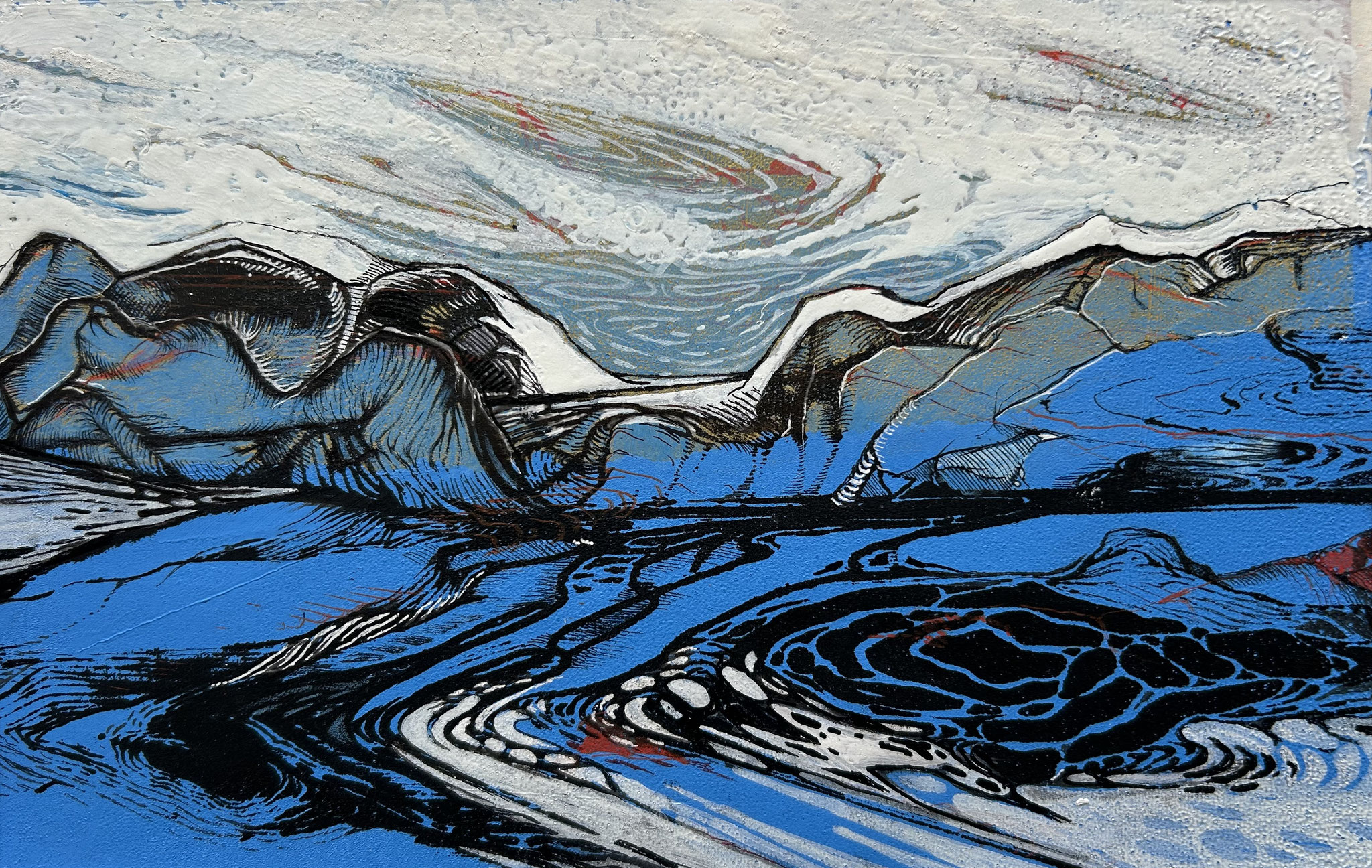 Biliana Vardjieva-Winkler, Winterfelsen am Meer, 2024, Siebdruck, Mischtechnik