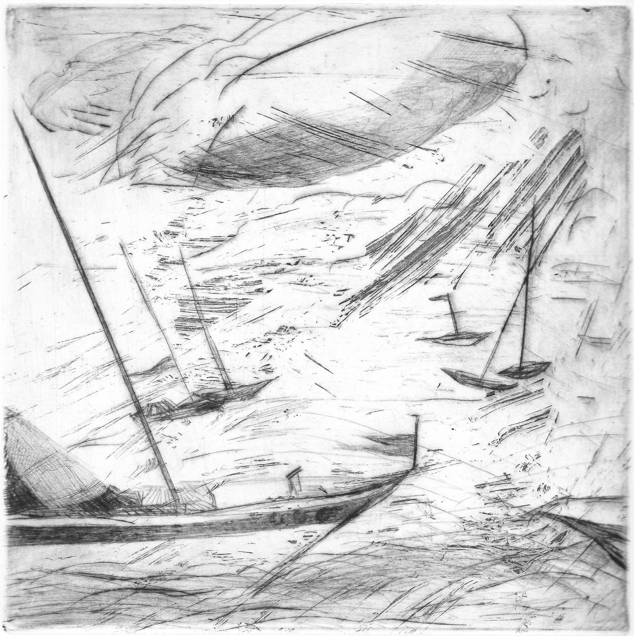 Heike Wadewitz, Kaltnadel Ätzung, Wind, 2023, Kaltnadel Ätzung