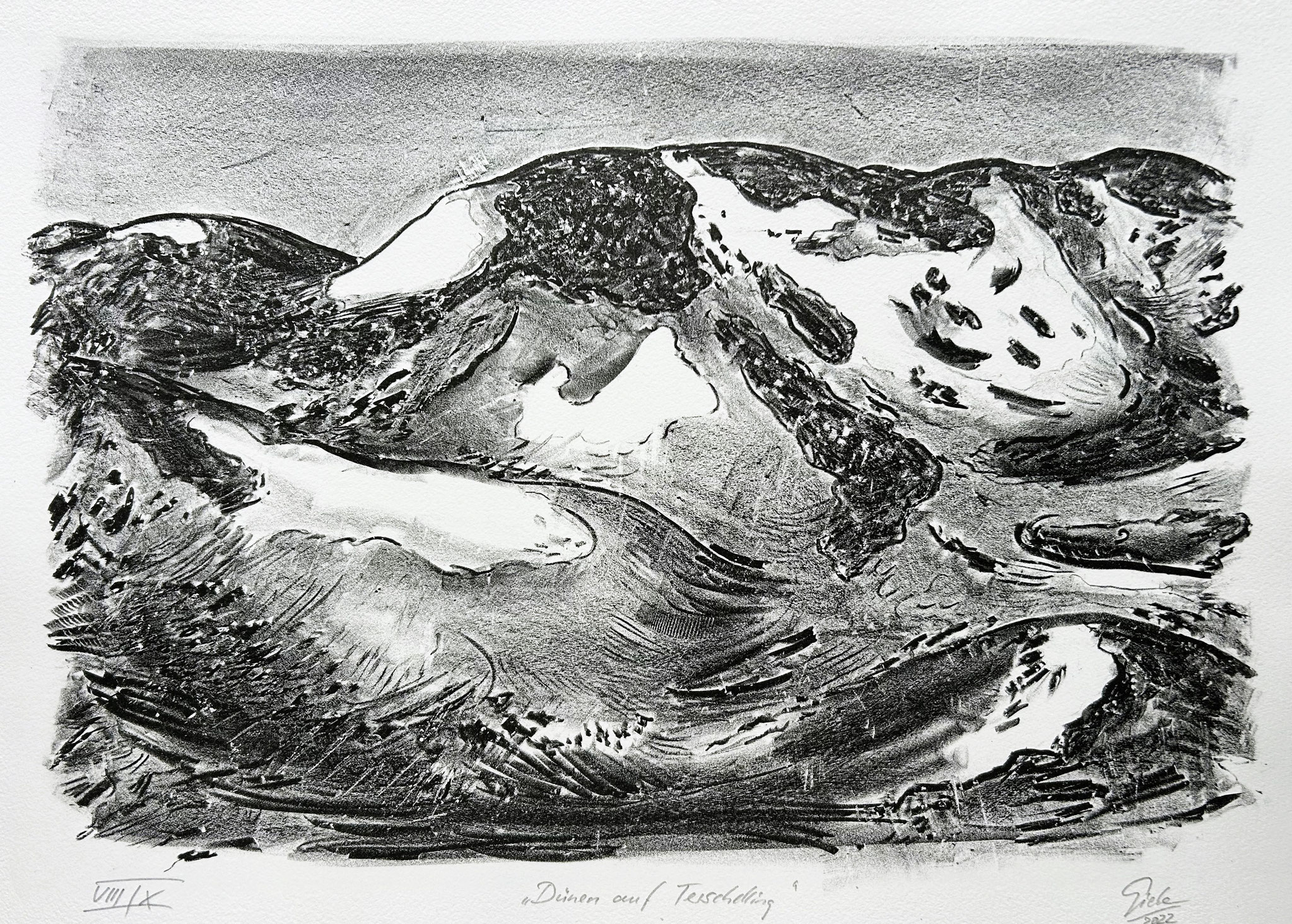Hubertus Giebe, Dünen auf Terschelling, 2022, Lithografie