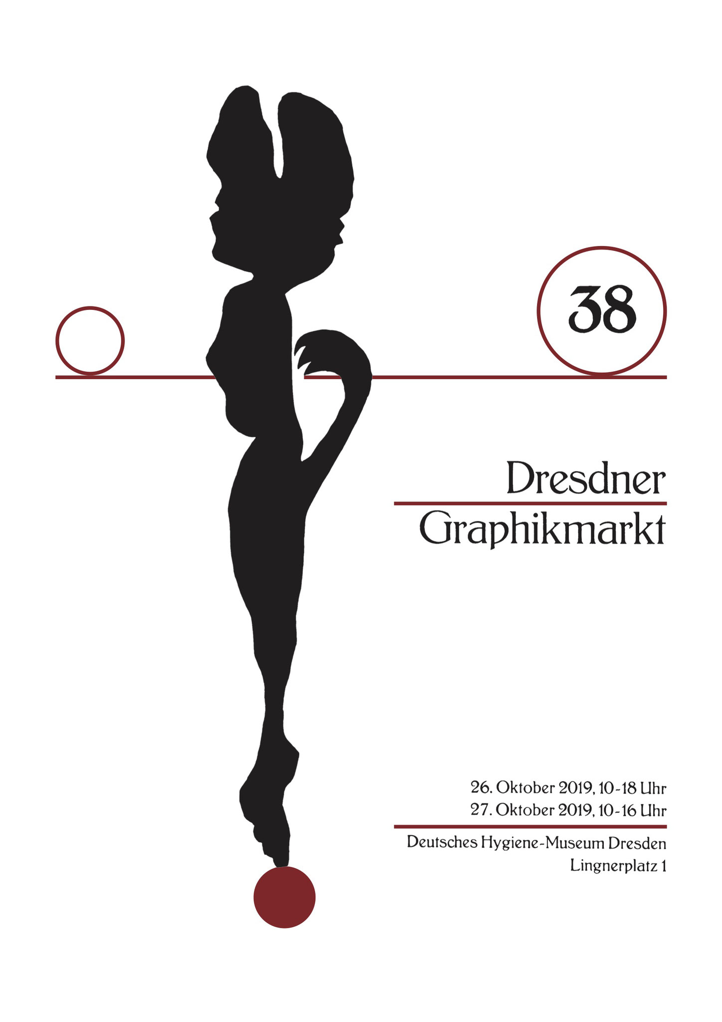  Plakat 38. Dresdner Graphikmarkt 2019, Udo Haufe, Linolschnitt/Buchdruck