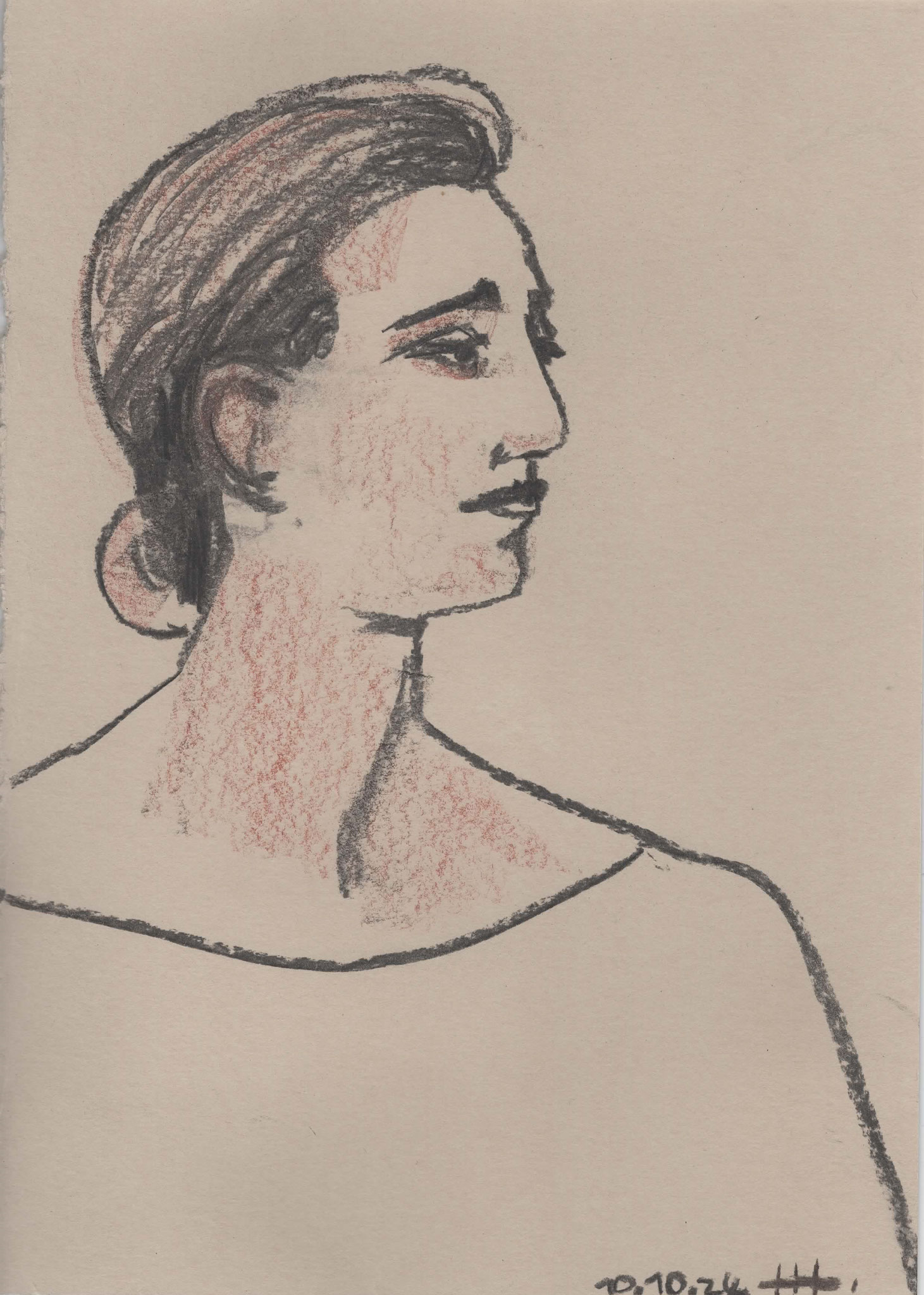 Helene Heyder, Frau im Profil, 2024, Zeichnung