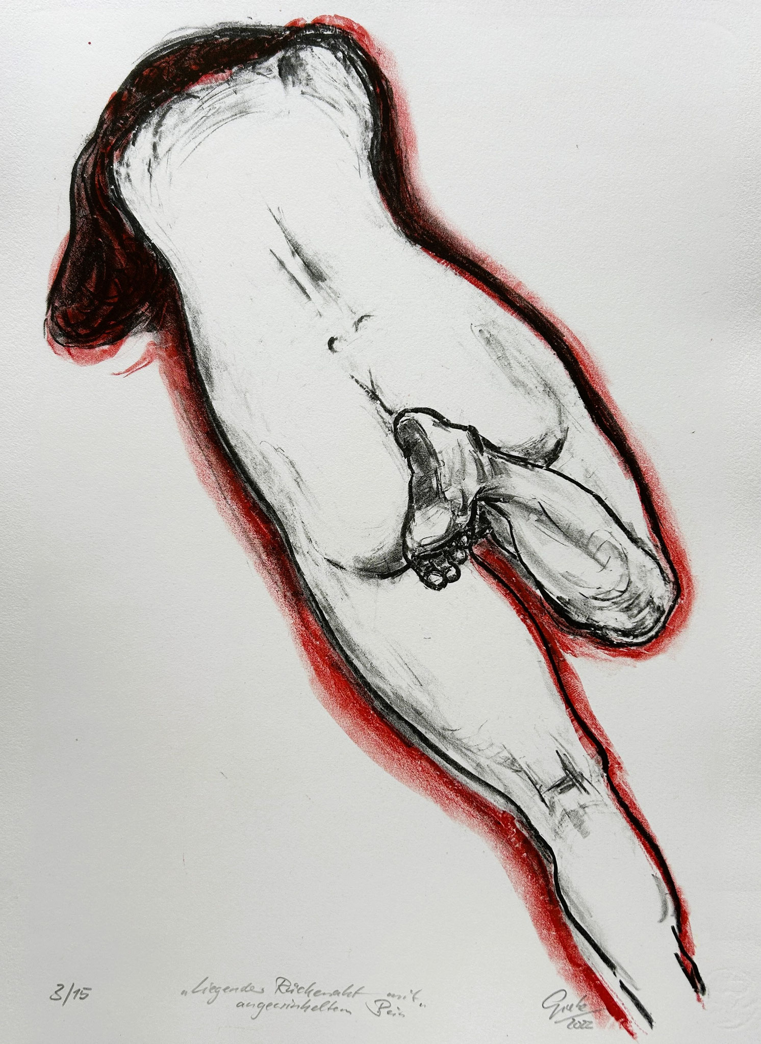 Hubertus Giebe, Liegender Akt mit angewinkeltem Bein, 2022, Lithografie